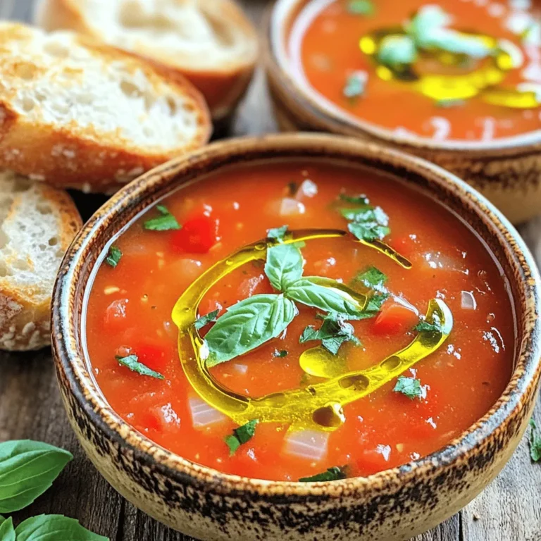 - 2 pounds ripe tomatoes, chopped - 1 medium onion, diced - 4 cloves garlic, minced - 4 cups vegetable broth - 1 cup fresh basil leaves, packed - 1 teaspoon sugar - 1 teaspoon salt - ½ teaspoon black pepper - ½ cup heavy cream (or coconut cream for a dairy-free option) - 2 tablespoons olive oil The main ingredients create a rich and tasty soup. Fresh tomatoes add sweetness and flavor. Onions and garlic provide a nice base. Vegetable broth gives depth to the soup. Fresh basil brightens every bite, while sugar balances the acidity. Salt and pepper add seasoning, and cream gives it a smooth texture. - Crusty bread for serving Crusty bread pairs perfectly with this soup. You can also garnish with more fresh basil. A drizzle of olive oil adds a nice touch. If you want more flavor, try adding croutons. A sprinkle of cheese can enhance the taste too. - If you can’t find ripe tomatoes, use canned tomatoes instead. - Swap the heavy cream with coconut cream for a dairy-free option. - For a different flavor, try using chicken broth instead of vegetable broth. - If you lack fresh basil, dried basil works too; use about one-third of the amount. These substitutions keep the recipe flexible. You can still enjoy a delicious soup even if you need to change a few items. Feel free to mix and match based on what you have at home. To start, gather all your ingredients. You will need: - 2 pounds ripe tomatoes, chopped - 1 medium onion, diced - 4 cloves garlic, minced - 4 cups vegetable broth - 1 cup fresh basil leaves, packed - 1 teaspoon sugar - 1 teaspoon salt - ½ teaspoon black pepper - ½ cup heavy cream (or coconut cream for a dairy-free option) - 2 tablespoons olive oil - Optional: Crusty bread for serving Wash and chop the tomatoes. Dice the onion and mince the garlic. This step adds great flavor. Once the prep is done, grab your slow cooker. Add the chopped tomatoes, diced onion, minced garlic, vegetable broth, sugar, salt, and black pepper. Mix everything well. Drizzle the olive oil over the top. Cover the slow cooker. You can cook the soup on low for 6-8 hours or on high for 3-4 hours. Cooking on low lets the flavors blend nicely. When the vegetables are tender, it’s time to blend. Add the fresh basil leaves to the slow cooker. Use an immersion blender to puree the soup until smooth. If you don’t have one, carefully transfer the soup to a blender in batches. After blending, return the soup to the slow cooker if needed. Stir in the heavy cream for a creamy finish. Taste the soup and adjust the seasoning if you like. Let the soup heat through for another 15-30 minutes on low. Serve it hot, garnished with extra basil leaves. Drizzle with olive oil for an extra touch. Enjoy with crusty bread for dipping! To get the best flavor, always use fresh ingredients. Ripe tomatoes give the soup a rich taste. Chop your tomatoes, onion, and garlic into even pieces. This helps them cook evenly. If you're short on time, you can prep the veggies the night before. Store them in the fridge until you're ready to cook. You can boost the soup's flavor easily. Add a teaspoon of sugar to balance the acidity of the tomatoes. Fresh basil leaves add a sweet and aromatic touch. If you want a kick, toss in a pinch of red pepper flakes. For an extra layer of taste, try adding a splash of balsamic vinegar before serving. Blending your soup is key for a smooth texture. I love using an immersion blender. It’s quick and easy to clean up. If you use a regular blender, do it in batches. This helps avoid spills. Always let the soup cool a bit before blending. This keeps you safe and helps the soup blend better. Adding cream after blending makes the soup rich and creamy. {{image_2}} You can make this soup dairy-free easily. Instead of heavy cream, use coconut cream. It gives a nice, creamy taste without dairy. You can also skip the cream if you want a lighter soup. The flavor stays rich and delicious. Get creative with add-ins! You can toss in some cooked pasta or rice for texture. Want more veggies? Add spinach or zucchini. For protein, try chickpeas or white beans. Each add-in changes the soup's taste and makes it unique. Make it your own! Basil is great, but there are other herbs to try. You can mix in oregano for a deeper flavor. Thyme adds a lovely earthiness too. Experiment with parsley or even a bit of dill. Each herb brings something special to your bowl of soup! After enjoying your soup, let it cool down. Pour the soup into a clean, airtight container. Make sure to seal it well. Store the container in the fridge. This soup will stay fresh for about 3 to 5 days. If you want to save some for later, freezing is a great option. Use freezer-safe containers or bags. Leave some space at the top since the soup will expand. Label the containers with the date. The soup can freeze well for up to 3 months. To reheat, you can use the stovetop or microwave. If using the stovetop, pour the soup into a pot. Heat it over medium heat until hot. Stir often to prevent burning. For the microwave, place soup in a microwave-safe bowl. Heat for 1-2 minutes, stirring halfway through. Always check the temperature before serving. Enjoy your warm soup again! Yes, you can use canned tomatoes. Just select whole or diced tomatoes. Drain some juice if you want a thicker soup. Canned tomatoes are often ripe and sweet. They save time and work well in this recipe. This soup stays fresh for about five days in the fridge. Store it in an airtight container. Make sure it cools before sealing. If you want to keep it longer, freeze it for up to three months. Yes, you can! To make it on the stovetop, cook the same ingredients in a pot. Bring it to a boil, then lower the heat. Simmer for about 30 minutes until the veggies are soft. Blend it just like in the slow cooker. Tomato basil soup pairs nicely with crusty bread. A grilled cheese sandwich also makes a great match. You can add a fresh salad for a complete meal. Feel free to get creative with your sides! To add heat, try red pepper flakes or hot sauce. You could also mix in diced jalapeños while cooking. Start with a small amount and taste as you go. Adjust until it reaches your preferred spice level. In this article, we covered the key ingredients for your dish and shared cooking steps. I offered tips for slow cooking and flavor enhancement. You learned about variations and storage tricks, ensuring leftovers stay fresh. Remember, you can always tweak the recipe to match your taste. Enjoy experimenting and making this dish your own. Each step can lead to a new favorite soup, so don't hesitate to dive in!