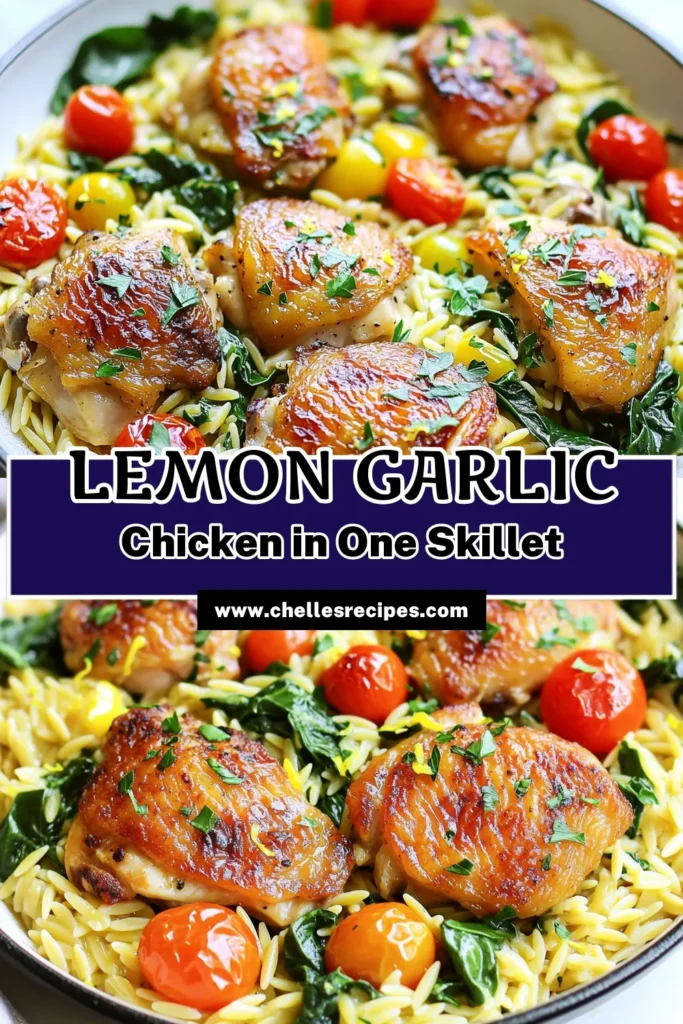 Savor the bright flavors of Lemon Garlic Chicken Orzo Skillet with this easy recipe! Perfect for a quick weeknight dinner, this dish combines juicy chicken, vibrant cherry tomatoes, and healthy spinach in a zesty lemon-garlic broth. Ready in just 30 minutes, it's both delicious and simple to make! Click through for step-by-step instructions and elevate your cooking tonight! #ChickenRecipes #OnePanMeals #OrzoPasta #QuickDinners