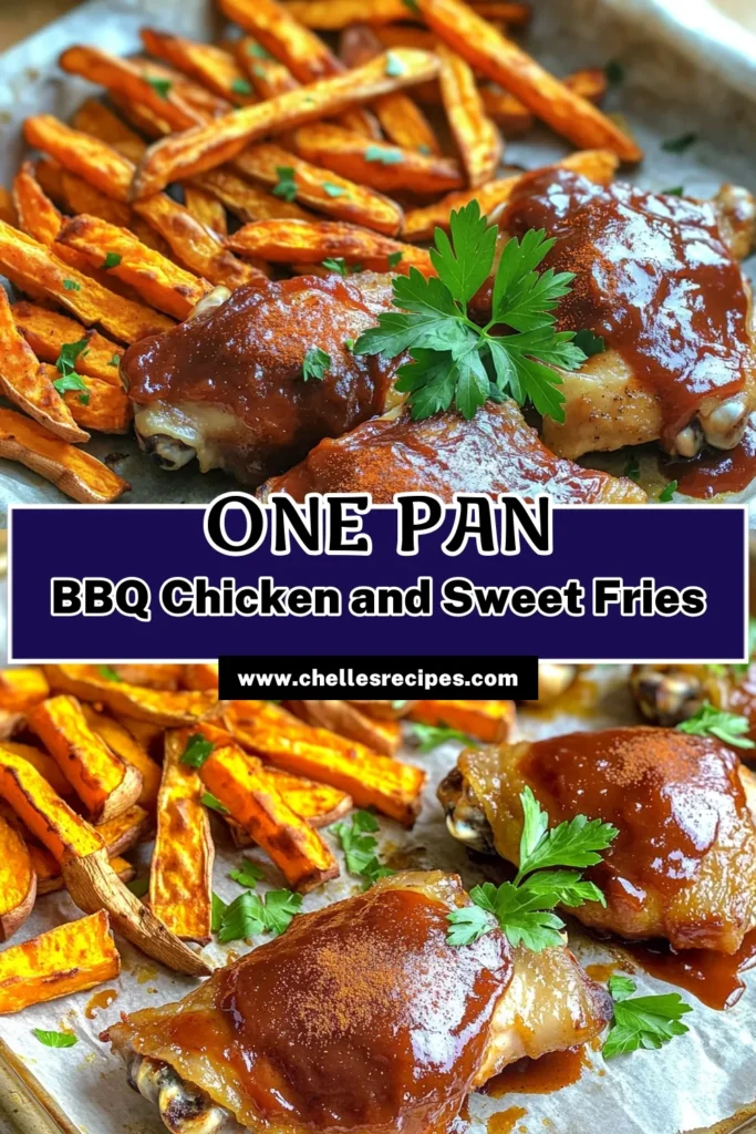Savor the deliciousness of Sheet Pan BBQ Chicken & Sweet Potato Fries with this simple recipe! Enjoy juicy chicken thighs glazed with BBQ sauce paired with crispy sweet potato fries, all baked together for an effortless meal. Perfect for busy weeknights or a fun family dinner, this dish is both tasty and easy to prepare. Click to explore the full recipe and elevate your dinner game tonight! #SheetPanMeals #BBQChicken #SweetPotatoFries #EasyRecipes