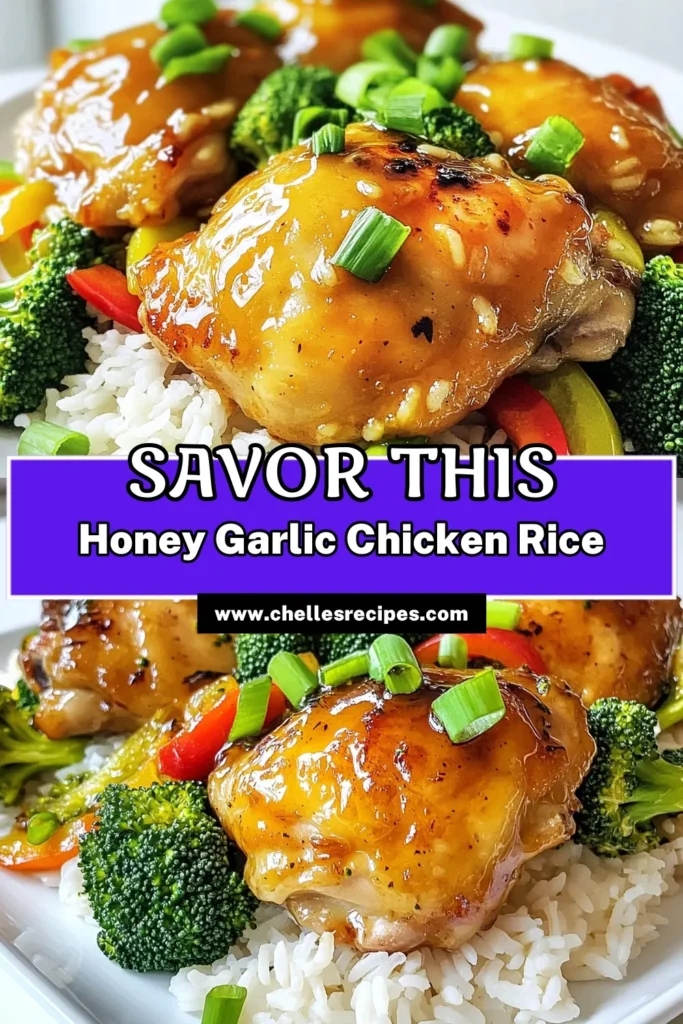 Indulge in the sweet and savory flavors of Honey Garlic Chicken and Rice Delight, a delicious one-pan meal that's quick and easy to make. With juicy chicken thighs, vibrant vegetables, and aromatic jasmine rice, this dish is perfect for busy weeknights. Discover the full recipe and impress your family with a mouthwatering dinner! Click through to explore the detailed steps. #HoneyGarlicChicken #OnePanMeals #QuickDinner #EasyRecipes