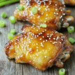 - 4 bone-in, skin-on chicken thighs - 1/4 cup honey - 3 tablespoons soy sauce - 3 cloves garlic, minced - 1 tablespoon ginger, grated - 1 tablespoon apple cider vinegar - 1 teaspoon sesame oil - Salt and black pepper, to taste - Sesame seeds, for garnish - Sliced green onions, for garnish For this recipe, I focus on simple, fresh ingredients. The chicken thighs offer a rich flavor. Honey brings sweetness, while soy sauce adds depth. Garlic and ginger give it a nice kick. Apple cider vinegar brightens the dish. Sesame oil adds a nutty flavor. Make sure to have sesame seeds and green onions ready for garnish. They add color and crunch. All these ingredients combine to create a delicious meal. Trust me, you will love this dish! Mixing the marinade Start by grabbing a large mixing bowl. In this bowl, whisk together the following: - 1/4 cup honey - 3 tablespoons soy sauce - 3 cloves garlic, minced - 1 tablespoon ginger, grated - 1 tablespoon apple cider vinegar - 1 teaspoon sesame oil - Salt and black pepper, to taste This mix creates a sweet and savory marinade. Coat chicken thighs Next, add 4 bone-in, skin-on chicken thighs to the bowl. Make sure each thigh gets a good coating of the marinade. You want every bite to be full of flavor. Marination time suggestions Cover the bowl and let the chicken marinate in the fridge. Aim for at least 30 minutes. For a deeper flavor, let it soak for up to 2 hours. This makes a big difference! Preheating temperature and time While the chicken marinates, set your air fryer to 380°F (193°C). Preheat it for about 5 minutes. This step helps the chicken cook evenly and get that crispy skin. Placement in air fryer Once marinated, take the chicken thighs out of the bowl. Make sure to reserve the marinade for later. Place the thighs skin-side down in the air fryer basket. This positioning helps crisp the skin nicely. Cooking time instructions Air fry the chicken for 18-20 minutes. Halfway through, flip the thighs over. This helps them cook evenly and ensures both sides are crispy. Checking for doneness To check if the chicken is done, use a meat thermometer. The internal temperature should reach 165°F (74°C). When you see the skin is golden and crispy, it’s time to take them out! Using reserved marinade In the last 5 minutes of cooking, brush the chicken with the reserved marinade. This step adds extra flavor and makes the thighs shine. Resting the chicken Once cooked, remove the chicken from the air fryer. Let it rest for a few minutes. This helps keep the juices inside, making each bite tender and juicy. Garnishing tips Before serving, sprinkle sesame seeds and sliced green onions on top. This adds a nice touch and makes the dish look beautiful. Enjoy your savory air fryer honey garlic chicken thighs! - Air fryer adjustments: Set your air fryer to 380°F (193°C). This heat helps crisp the skin. - Cooking techniques: Place chicken thighs skin-side down first. Flip them halfway for even crispiness. - Marination time: Let the chicken sit in the marinade for at least 30 minutes. For more depth, marinate for up to 2 hours. - Additional spice suggestions: Try adding red pepper flakes for heat or smoked paprika for a smoky flavor. - Adjusting time for boneless thighs: Boneless thighs cook faster. Reduce cooking time to 15-18 minutes. - Cooking larger quantities: If cooking more, do not overcrowd the air fryer. Work in batches for the best results. {{image_2}} You can switch up the sauce for fun. Here are two tasty options. - Teriyaki variation: Swap the honey and soy sauce for teriyaki sauce. This gives a sweet and savory taste. You might also add a bit of sesame oil for depth. - Spicy honey garlic alternative: Mix in chili flakes or sriracha with the honey. This will give your chicken a nice kick. Adjust the heat to your liking. Finding the right sides can elevate your meal. Here are my top picks. - Side dish pairings: Serve the chicken with steamed rice or a fresh salad. You can also pair it with roasted veggies for a healthy option. - Meal prep options: These thighs work great in meal prep. Cook a big batch and divide it into containers. Add some greens or grains for a quick lunch. You can adjust this recipe to fit your diet needs. Here are some ideas. - Gluten-free adaptations: Use gluten-free soy sauce instead of regular soy sauce. This keeps the dish safe for gluten-free diets. - Low-sugar alternatives: Replace honey with a sugar-free syrup. This keeps the sweetness without added sugars. After cooking, let the chicken cool down to room temperature. Then, place it in an airtight container. Storing the chicken this way keeps it fresh. You can keep it in the fridge for up to four days. Always check for any bad smells or changes in color before eating. To freeze the chicken, wrap each piece in plastic wrap. Then, place them in a freezer bag. Squeeze out as much air as possible before sealing. This helps prevent freezer burn. You can freeze the chicken for up to three months. When you’re ready to eat, move the chicken to the fridge to defrost overnight. To reheat, use the air fryer. Set it to 350°F (175°C) and heat for about 10-12 minutes. This will keep the chicken crispy. For the best taste, enjoy your honey garlic chicken thighs within four days if stored in the fridge. If frozen, aim to eat them within three months for optimal flavor. Always check for freshness before consuming. To check if chicken thighs are cooked through, use a meat thermometer. Insert it into the thickest part of the thigh. The internal temperature should reach 165°F (74°C). If you don't have a thermometer, cut into the thigh. The juice should run clear, not pink. Yes, you can use boneless chicken thighs. They will cook faster. Reduce the cooking time to about 15-18 minutes. Always check the temperature to ensure they are cooked through. To make the chicken less sweet, reduce the honey. Try using 2 tablespoons instead of 1/4 cup. You can also add more soy sauce or vinegar to balance the flavor. This will keep the dish tasty without being overly sweet. These chicken thighs pair well with several sides. Consider serving them with: - Steamed rice - Garlic mashed potatoes - Roasted vegetables - A crisp green salad Each option complements the sweet and savory flavors perfectly. This blog covered how to make air fryer honey garlic chicken thighs. You learned about ingredients, marinating, cooking times, and serving tips. We explored methods for achieving crispy skin and enhancing flavors. You also discovered variations, storage info, and answered common questions. Now you can create tasty meals with ease. Experiment and make this dish your own. Enjoy the process and the flavors!