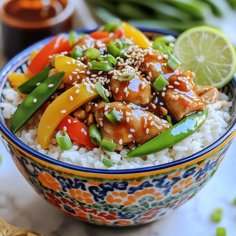 To make Minute Teriyaki Chicken Rice Bowls, gather these main ingredients: - 2 cups cooked jasmine rice - 1 lb boneless, skinless chicken thighs, diced - 1 cup bell peppers (mixed colors), sliced - 1 cup snap peas, trimmed - 1/4 cup teriyaki sauce (store-bought or homemade) - 2 tablespoons sesame oil - 2 green onions, chopped - 1 tablespoon sesame seeds (for garnish) - Salt and pepper to taste Each item adds its own flavor and texture, making the dish well-rounded and tasty. You can customize your teriyaki chicken rice bowls! Here are some fun ideas: - Add Sriracha for spice. - Include broccoli or carrots for more color. - Use leftover chicken or tofu for a different protein. - Top with avocado slices for creaminess. Feel free to mix and match based on what you love or have on hand. To make cooking easy, use these tools: - A large skillet for cooking the chicken and veggies. - A fork for fluffing the rice. - Serving bowls to present your beautiful dish. - A sharp knife and cutting board for chopping. These basic tools help ensure a smooth cooking experience. First, gather your chicken thighs. I like to use boneless, skinless thighs for their juicy flavor. Heat 1 tablespoon of sesame oil in a large skillet over medium-high heat. While the oil heats, season the diced chicken with salt and pepper. Once the oil is hot, add the chicken. Sauté it for about 5-7 minutes. You want it to turn golden brown and cooked through. This adds great taste and texture. After the chicken is cooked, it's time for the veggies! Add 1 cup of sliced bell peppers and 1 cup of trimmed snap peas to the skillet. Stir-fry these for another 3-4 minutes. You want them to be tender but still crisp. This keeps the colors bright and the flavors fresh. The peppers add sweetness, while the snap peas give a nice crunch. Now, pour in 1/4 cup of teriyaki sauce over the chicken and vegetables. Stir well to coat everything evenly. Let it bubble for 1-2 minutes. This helps the sauce thicken and stick to the chicken and veggies. While it simmers, fluff 2 cups of cooked jasmine rice in a separate bowl. Divide the rice among your serving bowls. Top each bowl with the teriyaki chicken and vegetable mix. This creates a beautiful, colorful meal. Finally, sprinkle chopped green onions and sesame seeds on top for garnish. If you like spice, add a drizzle of Sriracha. Enjoy! To get the best chicken, start with boneless, skinless thighs. They stay juicy and tender. Cut the chicken into small, even pieces. This helps them cook quickly and evenly. Heat your skillet on medium-high heat and add sesame oil. This oil adds great flavor. Cook the chicken for about 5-7 minutes. Look for a nice golden brown color. Always check that the chicken is cooked through. It should reach an internal temp of 165°F for safety. When cutting vegetables, keep them similar in size. This ensures they cook at the same rate. I like to use bell peppers in different colors for fun. Slice them thin and wide, about 1 inch. Snap peas only need a quick trim at the ends. When you add these to the pan, they should stay crisp. Stir-fry them for just a few minutes. This way, they keep their bright color and crunch. Garnishes make your dish pop! After plating, sprinkle chopped green onions over the top. They add a fresh taste. Sesame seeds bring a nice crunch and a nutty flavor. For those who like heat, a drizzle of Sriracha brings a kick. A slice of lime on the side adds freshness, too. These simple touches make your rice bowls look and taste gourmet. Enjoy the mix of flavors and colors! {{image_2}} You can easily make a vegetarian version of teriyaki rice bowls. Instead of chicken, use tofu or tempeh. Both soak up flavors well and add protein. Here’s how to do it: - Replace chicken with 1 lb of firm tofu, diced. - Follow the same steps for cooking, but sauté the tofu until golden brown. - Use the same amount of teriyaki sauce for flavor. This creates a delicious dish, packed with nutrients and flavor. If you want to switch up the protein, there are many options. Here are some ideas: - Shrimp: Use 1 lb of shrimp, peeled and deveined. Cook quickly in the skillet. - Beef: Use 1 lb of flank steak, sliced thin. Sauté until just cooked. - Pork: Replace the chicken with 1 lb of diced pork tenderloin for a tasty twist. Each protein brings its unique flavor, keeping the meal exciting. Feel free to mix in different vegetables for variety. Here are some tasty options: - Carrots: Shredded or sliced thin, they add crunch and sweetness. - Broccoli: Cut into small florets. It adds a nice texture. - Zucchini: Sliced into rounds or half-moons for a soft bite. You can also change the sauce. Try these variations: - Soy Sauce: For a saltier flavor, swap teriyaki with soy sauce. - Sweet Chili Sauce: For a sweet and spicy kick, add this sauce. - Peanut Sauce: For a nutty twist, drizzle some peanut sauce over the top. These changes keep your teriyaki bowls fresh and fun! To keep your teriyaki chicken rice bowls fresh, store leftovers in an airtight container. Make sure to let the food cool down first. You can keep it in the fridge for up to three days. If you notice any weird smells or changes in color, it’s best to throw it away. When you are ready to eat your leftovers, reheating is key. Use a microwave-safe bowl and cover it with a damp paper towel. Heat in 30-second intervals, stirring in between. This method helps keep the rice moist and the chicken tender. If you want a crispy texture, reheat in a skillet over medium heat for about 5 minutes. If you want to save your teriyaki chicken rice bowls for later, freezing is a great option. Place the cooled food in a freezer-safe container. It can last for up to three months in the freezer. When you’re ready to eat, thaw it in the fridge overnight. Reheat as described above for the best taste and texture. Yes, you can use brown rice instead of jasmine rice. Brown rice is a whole grain. It has a nutty flavor and chewy texture. Just note that brown rice takes longer to cook. Follow package instructions for cooking times. This change will add more fiber to your meal. Cooked chicken lasts about 3 to 4 days in the fridge. Make sure to store it in an airtight container. If you want it to last longer, freeze it. When freezing, it can last up to 4 months. Always check for signs of spoilage before eating. To make homemade teriyaki sauce, you need: - 1/2 cup soy sauce - 1/4 cup honey or brown sugar - 1/4 cup water - 2 tablespoons rice vinegar - 1 tablespoon cornstarch (for thickening) - 1 tablespoon sesame oil - 1 teaspoon garlic, minced - 1 teaspoon ginger, minced Combine all ingredients in a pot. Heat over medium heat until it simmers. Stir until it thickens. This sauce is easy and tasty! You can store leftover sauce in the fridge for up to a week. This blog post showed you how to make tasty teriyaki chicken rice bowls. We covered key ingredients, cooking steps, and helpful tips. You learned about variations and how to store leftovers too. Teriyaki bowls are easy to adjust for your taste and diet. Enjoying this meal can be fun and healthy. Keep experimenting with flavors and ingredients to create your favorite version. Dive in and make your teriyaki masterpiece today!