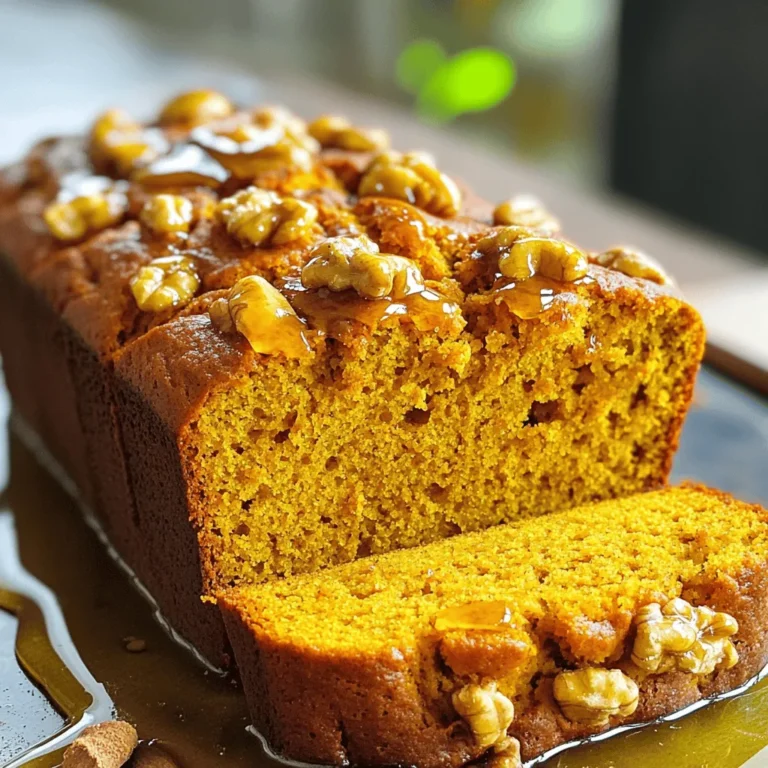 - 1 cup pumpkin puree - 1 cup cottage cheese - 3 eggs - 1/4 cup honey or maple syrup - 1/4 cup vegetable oil or melted coconut oil - 1 1/2 cups whole wheat flour These main ingredients create a moist and tasty bread. The pumpkin adds flavor and nutrients. Cottage cheese gives protein and keeps the bread soft. Eggs help with binding. Honey or syrup adds sweetness. Whole wheat flour gives a hearty texture. - 1 teaspoon baking powder - 1 teaspoon baking soda Baking powder and soda help the bread rise. They create air pockets. This makes the bread light and fluffy. - 1 teaspoon ground cinnamon - 1/2 teaspoon ground nutmeg - 1/4 teaspoon ground ginger - 1/4 teaspoon salt - Optional: 1/2 cup chopped walnuts or pecans Spices bring warmth and a cozy taste. Cinnamon is sweet and familiar. Nutmeg adds depth. Ginger gives a slight kick. Salt enhances all the flavors. If you like crunch, add walnuts or pecans. They add texture and a nutty flavor. Every ingredient plays a role in making this bread healthy and delicious. Each bite is a treat! - Preheat oven to 350°F (175°C). - Grease a 9x5 inch loaf pan with cooking spray or oil. - In a large bowl, combine 1 cup of pumpkin puree, 1 cup of cottage cheese, and 3 eggs. - Add 1/4 cup of honey or maple syrup and 1/4 cup of vegetable oil. - Mix well until you have a smooth and creamy texture. - In a separate bowl, whisk together 1 1/2 cups of whole wheat flour, 1 teaspoon of baking powder, 1 teaspoon of baking soda, 1 teaspoon of ground cinnamon, 1/2 teaspoon of ground nutmeg, 1/4 teaspoon of ground ginger, and 1/4 teaspoon of salt. - Gradually add the dry mix to the wet ingredients. Stir just until combined. Be careful not to overmix. - If you want a crunch, fold in 1/2 cup of chopped walnuts or pecans. - Pour the batter into your prepared loaf pan. Smooth the top with a spatula. - Bake for 50-60 minutes. Check doneness by inserting a toothpick into the center. It should come out clean. - After baking, cool the bread in the pan for 10 minutes. - Transfer to a wire rack to cool completely before slicing. To make your Protein Cottage Cheese Pumpkin Bread just right, avoid overmixing the batter. When you mix too much, the bread can turn out tough. Stir until the wet and dry ingredients blend, then stop. Next, use room temperature ingredients. This helps the batter mix smoothly and rise better. You can add more flavor by mixing in spices. A splash of vanilla extract works wonders. Consider adding a little ground allspice for a cozy twist. When serving, try pairing the bread with a dollop of cream cheese or a drizzle of honey. Both options bring out the pumpkin flavor nicely. For a beautiful presentation, slice the bread and serve it warm. Top each slice with cream cheese or a drizzle of honey. You can even sprinkle a bit of cinnamon on top for extra flair. It not only looks good but tastes amazing too! {{image_2}} You can make this pumpkin bread fit many diets. If you want it gluten-free, use almond flour instead of whole wheat flour. Almond flour gives a nice texture and taste. For those who need dairy-free options, swap the cottage cheese with silken tofu or plant-based yogurt. These choices keep the bread moist and tasty. You can also play with the ingredients. Adding chocolate chips or dried fruits can make the bread sweeter and more fun. Try using dark chocolate chips for a rich taste. Dried fruits like raisins or cranberries can add a pop of flavor. You can also switch up the nuts. Use walnuts, pecans, or even almonds for a different crunch. This bread is perfect for the fall season. To give it a special touch, add cranberries or chopped apples. Cranberries add tartness, while apples bring natural sweetness. Both options create a seasonal delight that is sure to impress. To store leftover bread, wrap it tightly in plastic wrap or foil. You can also place it in an airtight container. This helps keep it moist and fresh. In the fridge, this bread lasts about 5 to 7 days. Check for any signs of spoilage before eating. For long-term storage, you can freeze the bread. Slice it first for easy use later. Wrap each slice in plastic wrap, then place them in a freezer bag. This way, you can grab one or two slices at a time. To thaw, leave the slices at room temperature for 30 minutes. You can also pop them in the toaster for a quick heat. Using an airtight container is key for keeping your bread fresh. It prevents air from drying it out. For easy serving later, slice the bread before storing. This saves time and makes it easier to enjoy. Just remember to wrap it well to keep it soft and tasty! To make this recipe vegan, you can replace the eggs. Use 1/4 cup of unsweetened applesauce for each egg. For the cottage cheese, substitute it with silken tofu or a plant-based yogurt. This keeps the bread moist and adds protein without dairy. You can also use maple syrup or agave nectar instead of honey. Yes, you can use different types of flour. Whole wheat flour gives a nutty flavor and more fiber. White flour will make the bread lighter but less nutritious. If you want a gluten-free option, try almond flour. It may change the texture, but it will still taste great. To check if the pumpkin bread is done, insert a toothpick in the center. If it comes out clean or with just a few crumbs, it's ready. If it has wet batter, bake it a little longer. You can also look for a golden-brown color on top. Yes, this bread is great for meal prep. You can bake it ahead of time and store it. Let it cool completely before wrapping. Store it in an airtight container in the fridge for about a week. You can also freeze slices for longer storage. Just thaw them overnight in the fridge before enjoying. This recipe combines easy steps and wholesome ingredients for delicious pumpkin bread. You will need pumpkin puree, cottage cheese, and whole wheat flour. Follow the steps carefully for the best results, from mixing to baking. Remember to store leftover bread properly and try different variations for fun. With a few simple tips, you can make this treat perfect for any season. Enjoy making, sharing, and savoring your pumpkin bread!