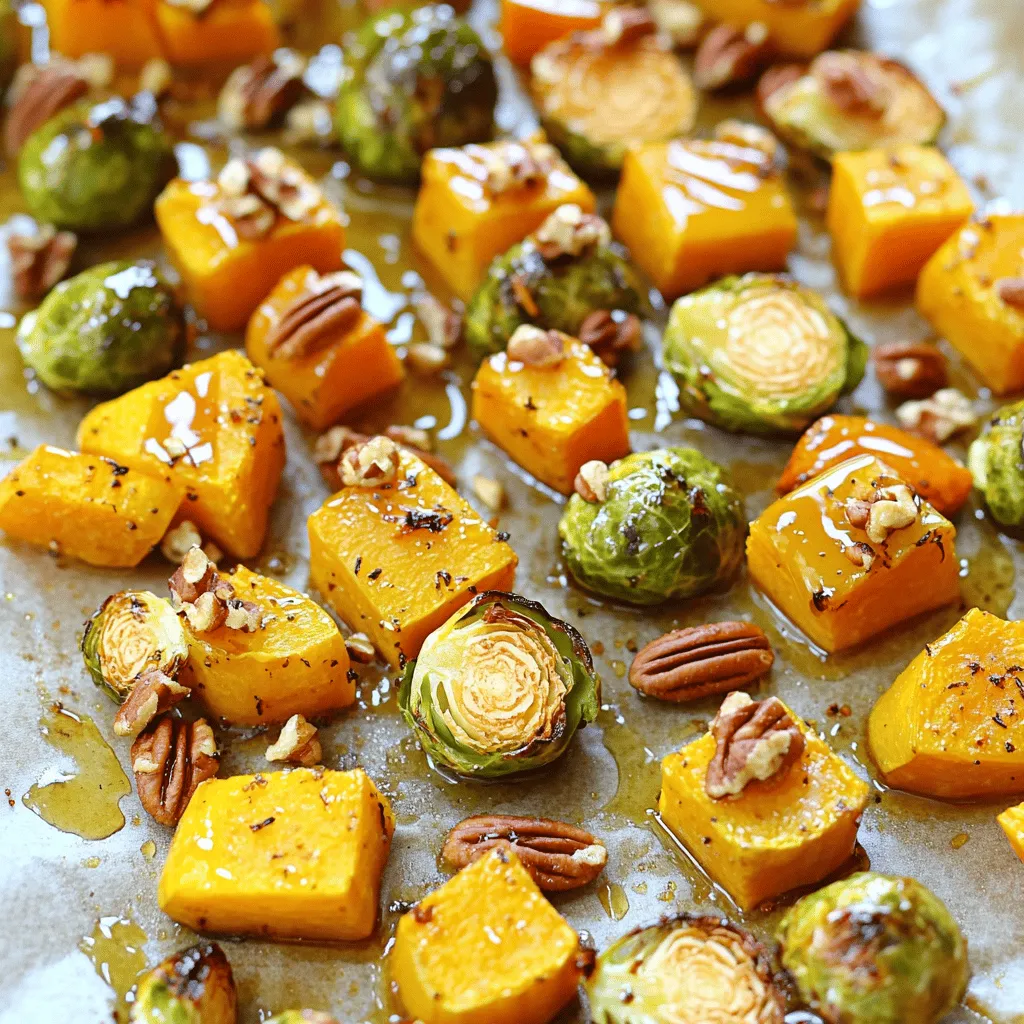 - 2 cups butternut squash, cubed - 2 cups Brussels sprouts, halved - 1 cup carrots, sliced - 1 cup red onion, chopped - 3 tablespoons olive oil - 1/4 cup pure maple syrup - 1 teaspoon dried thyme - 1 teaspoon cinnamon - Salt and pepper to taste - Chopped pecans or walnuts for garnish (optional) Gather these simple yet vibrant ingredients to create your dish. Each vegetable brings its unique flavor, which shines through in the roasting process. Butternut squash adds sweetness, while Brussels sprouts provide a nutty taste. Carrots bring a crisp texture, and red onion gives a gentle zing. The olive oil and pure maple syrup create a rich glaze. Dried thyme and cinnamon add warmth and depth. Don't forget to season with salt and pepper for balance. If you want a crunch, consider adding pecans or walnuts on top. This mix not only looks great on a plate but also tastes amazing. Trust me, these flavors work together beautifully. Enjoy the process of bringing these ingredients to life. First, let’s prep the butternut squash. Start by peeling it. Then, cut it in half and scoop out the seeds. Next, cube the squash into bite-sized pieces. For the Brussels sprouts, take each one and slice them in half. This helps them cook evenly. Now, grab your carrots. Slice them into thin rounds. Lastly, chop the red onion into small pieces. This adds flavor and sweetness to our dish. In a large bowl, combine all your prepared veggies. Next, mix together the olive oil and pure maple syrup in a small bowl. Pour this mixture over the vegetables. Sprinkle in the dried thyme, cinnamon, salt, and pepper. Toss everything together. Make sure all the veggies are coated well in that sweet maple glaze. Preheat your oven to 425°F (220°C). Line a baking sheet with parchment paper. Spread the coated vegetables in a single layer on the sheet. This helps them roast properly. Roast the veggies for 25 to 30 minutes. Don’t forget to toss them halfway through. You’ll know they’re ready when they become tender and caramelized. Once done, take them out of the oven. Let them cool for a few minutes before serving. Enjoy! To get that perfect caramelization, you need high heat. Set your oven to 425°F (220°C). This heat helps the natural sugars in the veggies brown nicely. Spread the veggies out on the baking sheet in a single layer. If they crowd each other, they will steam instead of roast. Cutting your veggies into even sizes also helps them cook well. Try to keep pieces about the same size. This will ensure everything cooks at the same speed. You want tender veggies, not some overcooked and some raw. You can play with flavors here. If you want a twist, try using rosemary or sage instead of thyme. Both herbs bring a nice aroma to the dish. You can also add a pinch of nutmeg for warmth. Adjust the sweetness by changing the maple syrup. If you like it sweeter, add a bit more. For a less sweet dish, use less syrup. Remember, you can balance flavors to fit your taste. Maple glazed roasted veggies pair well with many main dishes. They go great with roasted chicken or grilled pork. You can also serve them with quinoa or rice for a vegetarian meal. For special occasions, presentation matters. Use a large platter to display the veggies. You can sprinkle chopped pecans or walnuts on top for a nice crunch and added color. It makes your dish look as good as it tastes! {{image_2}} You can change the veggies based on the season. In spring and summer, try using zucchini, asparagus, or bell peppers. These fresh veggies add a light taste to your dish. You can mix in eggplant for a unique twist. Each season brings new flavors, so explore what is fresh in your area. Combining different veggies also brings new tastes. For example, add sweet potatoes for extra sweetness. You could include parsnips for a nice earthy flavor. Don't be afraid to play around with colors too. Bright veggies make the dish look great on your table. For vegan and gluten-free diets, this recipe works well. All the ingredients are plant-based and gluten-free. Make sure to check your maple syrup for any added ingredients. You can use coconut oil instead of olive oil for a different taste. If you have nut allergies, skip the pecans or walnuts. Instead, add seeds like pumpkin or sunflower seeds for crunch. You can also use crispy chickpeas. They give a protein boost and a nice texture. Keep it fun and make it fit your needs! To keep your maple glazed roasted veggies fresh, use airtight containers. Glass containers work best. They keep flavors in and moisture out. You can also use plastic containers if you prefer. Store the leftovers in the fridge. They will last for up to four days. Make sure to let the veggies cool before sealing them. This helps prevent moisture from building up inside the container. When you’re ready to enjoy your leftovers, reheating is simple. The best way is to use the oven. Preheat your oven to 350°F (175°C). Spread the veggies on a baking sheet in a single layer. Heat them for about 10 to 15 minutes. This keeps them crisp and tasty. You can also use a microwave. Place the veggies in a microwave-safe dish. Cover it with a lid or a damp paper towel to keep moisture. Heat for about 1 to 2 minutes. Check and stir halfway through to make sure they heat evenly. These tips will help you enjoy your delicious maple glazed roasted fall veggies again! To make your veggies crispy, follow these tips: - Cut all veggies to the same size. This helps them cook evenly. - Use enough oil. About three tablespoons should coat well. - Don't overcrowd the baking sheet. Spread them out, so hot air circulates. - Toss halfway through cooking. This helps them brown on all sides. Roasting at high heat also helps. Aim for 425°F (220°C). The caramelization adds great flavor and crunch. Yes, you can prepare this dish in advance! - Chop your veggies up to a day early. Store them in the fridge. - Mix the oil and maple syrup and keep it in a separate container. - Combine them right before roasting. This keeps the flavors fresh. You can also roast them ahead of time. Just cool them and store in an airtight container. When ready to serve, reheat them in the oven until hot. Many veggies work well with maple glaze. Here are some great choices: - Sweet potatoes add sweetness and texture. - Cauliflower gets crispy and caramelized. - Beets bring a nice earthiness and color. - Parsnips add a sweet, nutty flavor. Feel free to mix and match! Each veggie brings its unique taste to the dish. This blog post covered a tasty roasted vegetable recipe with a sweet maple glaze. You learned how to prep and roast butternut squash, Brussels sprouts, carrots, and red onion. I shared tips for perfect roasting and creative variations for every season. Keep this recipe in mind for fun dinners or special occasions. Enjoy creating your unique dish, and impress family or friends. Happy cooking!