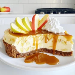 - 1 ½ cups graham cracker crumbs - ¼ cup granulated sugar - ½ cup unsalted butter, melted - 16 oz cream cheese, softened - ½ cup granulated sugar - 2 large eggs - 1 teaspoon vanilla extract - 2 cups grated apples (about 2 medium apples, peeled) - 1 teaspoon cinnamon - ½ cup brown sugar - ¼ cup unsalted butter - ¼ cup heavy cream - ½ teaspoon vanilla extract --- When making the crust, I start by mixing graham cracker crumbs, sugar, and melted butter. This mix forms a tasty base. I press it into a 9-inch springform pan. It needs to bake for 10 minutes. This step makes the crust firm and ready for the filling. Next, for the filling, I beat softened cream cheese and sugar until it’s smooth. I then add eggs one by one, stirring well. Vanilla extract, grated apples, and cinnamon come next. Grating apples gives a fresh taste. The cinnamon adds warmth and spice, making it so good. For the caramel drizzle, I melt brown sugar and butter in a pan. Once it's well mixed, I slowly add heavy cream. Stir it until it’s smooth. I finish with a little vanilla extract for extra flavor. This drizzle takes the cheesecake to the next level. Gather these ingredients, and get ready to create a dessert that everyone will love! - Preheat the oven to 325°F (160°C). - In a medium bowl, combine 1 ½ cups graham cracker crumbs, ¼ cup granulated sugar, and ½ cup melted unsalted butter. Mix well until the crumbs are coated. - Press the mixture firmly into the bottom of a 9-inch springform pan. Bake for 10 minutes, then take it out to cool. - In a large bowl, beat 16 oz of softened cream cheese with ½ cup granulated sugar until smooth. - Add 2 large eggs, one at a time, mixing well after each. Then stir in 1 teaspoon vanilla extract, 2 cups grated apples, and 1 teaspoon cinnamon until everything is mixed well. - Pour the filling over the cooled crust. Spread it evenly. - Place the springform pan in the oven. Bake for 50-60 minutes. The center should jiggle slightly but be set. Turn off the oven and crack the door open. Let it cool in the oven for 1 hour to avoid cracks. - In a small saucepan over medium heat, combine ½ cup brown sugar and ¼ cup unsalted butter. Stir until melted. - Slowly add ¼ cup heavy cream while stirring. Mix until smooth, then stir in ½ teaspoon vanilla extract. Let it cool slightly. - Once the cheesecake reaches room temperature, cover it with plastic wrap. Refrigerate for at least 4 hours, or overnight for best results. - When ready to serve, remove the cheesecake from the springform pan. Drizzle the caramel sauce over the top and garnish with fresh apple slices and whipped cream if you like. To keep your crust from getting soggy, bake it for 10 minutes. This helps to set it before adding the filling. Let it cool completely. If you want a fun twist, try adding chopped nuts or a sprinkle of cinnamon to the crust mix. This adds flavor and a nice crunch. Cooling your cheesecake slowly is key. After baking, turn off the oven and crack the door. Let it cool inside for about an hour. This keeps the temperature change gentle. Make sure your oven is at 325°F for even baking, too. An oven that is too hot can cause cracks. Serve your cheesecake chilled. It’s best at around 40°F. For a beautiful presentation, drizzle the caramel sauce right before serving. Garnish with fresh apple slices and a dollop of whipped cream. This adds color and freshness to your dish, making it look as good as it tastes. {{image_2}} You can switch up the fruit in this cheesecake. Try using pears or pumpkin. Pears add a sweet touch. They also bring a soft texture. Pumpkin gives a warm flavor that pairs well with spices. Both fruits work great with the cream cheese base. If you want a twist, change the crust. Use crushed Oreo cookies for a rich taste. An almond flour crust is a good gluten-free choice. Each crust type will change the flavor just a bit. This lets you create a unique dessert each time. You can enhance the flavor by adding spices or extracts. Nutmeg, ginger, or cloves add warmth. A splash of almond or maple extract gives a fun twist. These little changes can make your cheesecake special. Experiment with what you love best! To keep your cheesecake fresh, wrap it in plastic wrap. This helps avoid air exposure. You can also store it in an airtight container. Always place it in the fridge. This method keeps it cool and tasty for days. If you want to freeze your cheesecake, wait until it is fully cooled. Wrap it tightly in plastic wrap. Then, place it in a freezer-safe bag. Make sure to remove as much air as possible. It stays good in the freezer for up to three months. When ready to eat, thaw it in the fridge overnight. In the fridge, your apple cheesecake lasts about five days. If you keep it covered well, it may stay fresh a bit longer. For the best taste, eat it within the first few days. Enjoy your delicious dessert while it’s still fresh! Yes, you can make this cheesecake without eggs. Use vegan egg substitutes like unsweetened applesauce or mashed bananas. For one egg, use 1/4 cup of applesauce or 1/2 a mashed banana. These options work well in cheesecake recipes. I recommend using a 9-inch springform pan. This size helps the cheesecake bake evenly. If you use a smaller pan, the cheesecake may take longer to cook. A larger pan can make the cheesecake too thin. Yes, you can make a lighter drizzle. Instead of heavy cream, use coconut milk or almond milk. You can also reduce the brown sugar or swap it for a natural sweetener like maple syrup. This change still gives a sweet taste but with less sugar. A jiggly cheesecake means it is not fully set. Cheesecakes should be slightly jiggly in the center when you take them out. If it wobbles too much, it needs more time to bake. The cooling in the oven helps it set up. You can use store-bought caramel sauce. It saves time but may lack flavor compared to homemade. Check the label for added sugars and preservatives. If you want the best taste, I suggest making your own caramel sauce. This cheesecake recipe combines simple ingredients for a tasty treat. You learned how to make a perfect crust, a smooth filling, and a sweet caramel drizzle. I shared tips to avoid cracks and enhance flavor. You can explore variations and storage methods for longer enjoyment. With this guide, you can impress family and friends. Enjoy your delicious cheesecake, and don't forget to share your creation with others!