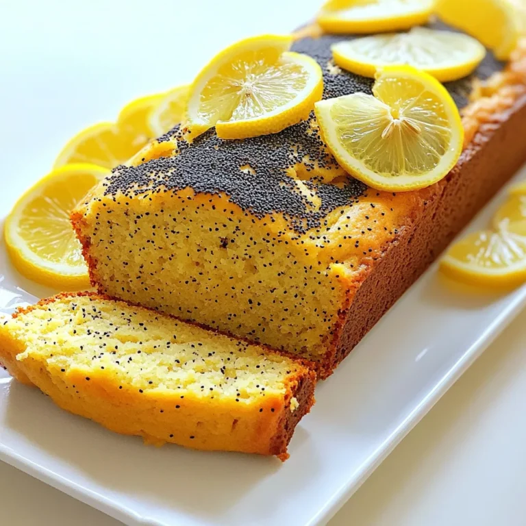 To make a lemon poppy seed loaf, you need some key items. Here’s what you’ll need: - 1 ½ cups all-purpose flour - 1 tablespoon poppy seeds - 1 teaspoon baking powder - ½ teaspoon baking soda - ½ teaspoon salt - ½ cup unsalted butter, softened - 1 cup granulated sugar - 2 large eggs - 2 tablespoons lemon zest (from about 2 lemons) - ½ cup buttermilk (or milk with 1 teaspoon vinegar) - 1 teaspoon vanilla extract - 2 tablespoons fresh lemon juice These ingredients come together to create a moist and flavorful loaf. Baking requires a few tools to help make your process easier. Here’s what you need: - 9x5 inch loaf pan - Mixing bowls (one large, one medium) - Hand mixer or stand mixer - Whisk - Spatula - Measuring cups and spoons - Toothpick (for testing doneness) - Wire rack (for cooling) These tools help ensure that your baking goes smoothly. If you don't have some ingredients, don't worry! Here are some easy swaps: - Buttermilk: You can mix ½ cup of milk with 1 teaspoon of vinegar to make a quick substitute. - Unsalted butter: If you only have salted butter, you can use it. Just cut back on additional salt in the recipe. - Lemon zest: If you don’t have fresh lemons, you can use bottled lemon juice, but zest gives the best flavor. These substitutions help keep your baking flexible and fun. Start by gathering all your ingredients. You need: - 1 ½ cups all-purpose flour - 1 tablespoon poppy seeds - 1 teaspoon baking powder - ½ teaspoon baking soda - ½ teaspoon salt - ½ cup unsalted butter, softened - 1 cup granulated sugar - 2 large eggs - 2 tablespoons lemon zest (about 2 lemons) - ½ cup buttermilk (or milk with 1 teaspoon vinegar added) - 1 teaspoon vanilla extract - 2 tablespoons fresh lemon juice Next, preheat your oven to 350°F (175°C). Grease and lightly flour a 9x5 inch loaf pan. This step helps your loaf come out easily after baking. In a medium bowl, whisk together the flour, poppy seeds, baking powder, baking soda, and salt. Make sure they mix well. Set this bowl aside. In a large bowl, cream the softened butter and sugar together. Use a hand mixer or stand mixer for this. Beat them until light and fluffy, about 3-4 minutes. Then add the eggs one at a time, mixing well after each addition. Now add the lemon zest, buttermilk, vanilla extract, and fresh lemon juice. Mix until everything is smooth. Gradually add the dry mix to the wet mix. Stir gently until just combined. It’s okay to have a few lumps. Pour the batter into your prepared loaf pan. Smooth the top with a spatula to make it even. Place the pan in the preheated oven. Bake for 50-60 minutes. To check if your loaf is done, insert a toothpick into the center. If it comes out clean, your loaf is ready. Once baked, take it out of the oven. Let it cool in the pan for about 10 minutes. After that, transfer it to a wire rack to cool completely. Enjoy your delicious lemon poppy seed loaf! To get that perfect bakery-style loaf, start with fresh ingredients. Use room-temperature butter and eggs. This helps create a light and fluffy texture. Make sure to measure your flour correctly. Too much flour can make the loaf dense. Use the spoon-and-level method for precision. Another key to success is not overmixing the batter. Mix just until you see no dry flour. This keeps the loaf tender. Also, let your loaf cool in the pan for about 10 minutes. This helps maintain its shape as you transfer it to a wire rack. One common mistake is opening the oven door too soon. This can cause the loaf to sink in the middle. Wait until at least 40 minutes before checking. Another mistake is using the wrong oven temperature. Always use an oven thermometer for accuracy. Do not forget to grease and flour your pan. If you skip this step, your loaf may stick. Lastly, avoid using old baking powder or soda. Fresh leavening agents make a huge difference in rise. To check if your loaf is done, insert a toothpick into the center. If it comes out clean or with a few moist crumbs, it’s ready. If there’s wet batter on the toothpick, bake a few more minutes. You can also gently press the top of the loaf. It should spring back if it’s done. Keep an eye on it during the last few minutes of baking. {{image_2}} You can switch up the zest in your lemon poppy seed loaf. Try orange or lime zest for a new twist. Each zest brings a unique flavor. Orange zest adds sweetness, while lime gives a nice tartness. Use the same amount as the lemon zest in the recipe. This simple change makes your loaf exciting and fresh. A glaze or frosting can elevate your loaf. A lemon glaze is an easy choice. Mix powdered sugar with lemon juice until smooth. Drizzle it over the cooled loaf for a sweet, tangy finish. If you prefer frosting, cream cheese frosting works great too. Just blend cream cheese, butter, and powdered sugar. This adds richness and pairs well with the loaf's flavors. Add-ins can make your loaf even more special. Consider using nuts like walnuts or almonds for crunch. Dried fruits like cranberries or apricots can add sweetness. You can also add chocolate chips for a rich touch. Mix in about half a cup of your choice before pouring the batter into the loaf pan. Each option adds a new layer of flavor to your delicious creation. To keep your lemon poppy seed loaf fresh, wrap it tightly in plastic wrap. You can also use foil for extra protection. Store it in an airtight container at room temperature. This way, it stays moist for up to three days. If you want to keep it longer, consider freezing. Freezing your loaf is easy and smart. First, let the loaf cool completely. Then, slice it if you like. Wrap each slice in plastic wrap, then place them in a freezer bag. This method helps you grab a slice whenever you crave it. The loaf can stay in the freezer for up to three months. When you're ready to enjoy your loaf again, reheating is simple. For best results, remove it from the freezer and let it thaw in the fridge overnight. You can reheat slices in the oven at 350°F (175°C) for about 10 minutes. This method helps retain the loaf's soft texture. If you're in a hurry, use the microwave for 15-20 seconds per slice. Enjoy it warm, and it will taste just like fresh! Yes, you can use whole wheat flour for a healthier option. It gives a nutty taste. You may need to adjust the liquid slightly. Almond flour is also an option, but it may change the loaf's texture. To check if your loaf is done, use a toothpick. Insert it into the center of the loaf. If it comes out clean, the loaf is ready. If you see batter on the toothpick, bake a bit longer. This loaf pairs well with tea or coffee. You can also serve it with fresh fruit. A dollop of whipped cream or yogurt adds a nice touch, too. The lemon poppy seed loaf stays fresh for about three days at room temperature. Store it in an airtight container. For longer storage, you can freeze it for up to three months. Just let it thaw before serving. This blog post covered everything you need for a great lemon poppy seed loaf. I shared the essential ingredients, baking tips, and common mistakes to avoid. You can add fun flavors and glazes to make it your own. Storing and reheating the loaf properly helps keep it fresh. Remember, the joy of baking is in experimenting. Enjoy making this delicious treat and share it with friends! Your perfect lemon poppy seed loaf is just a recipe away.