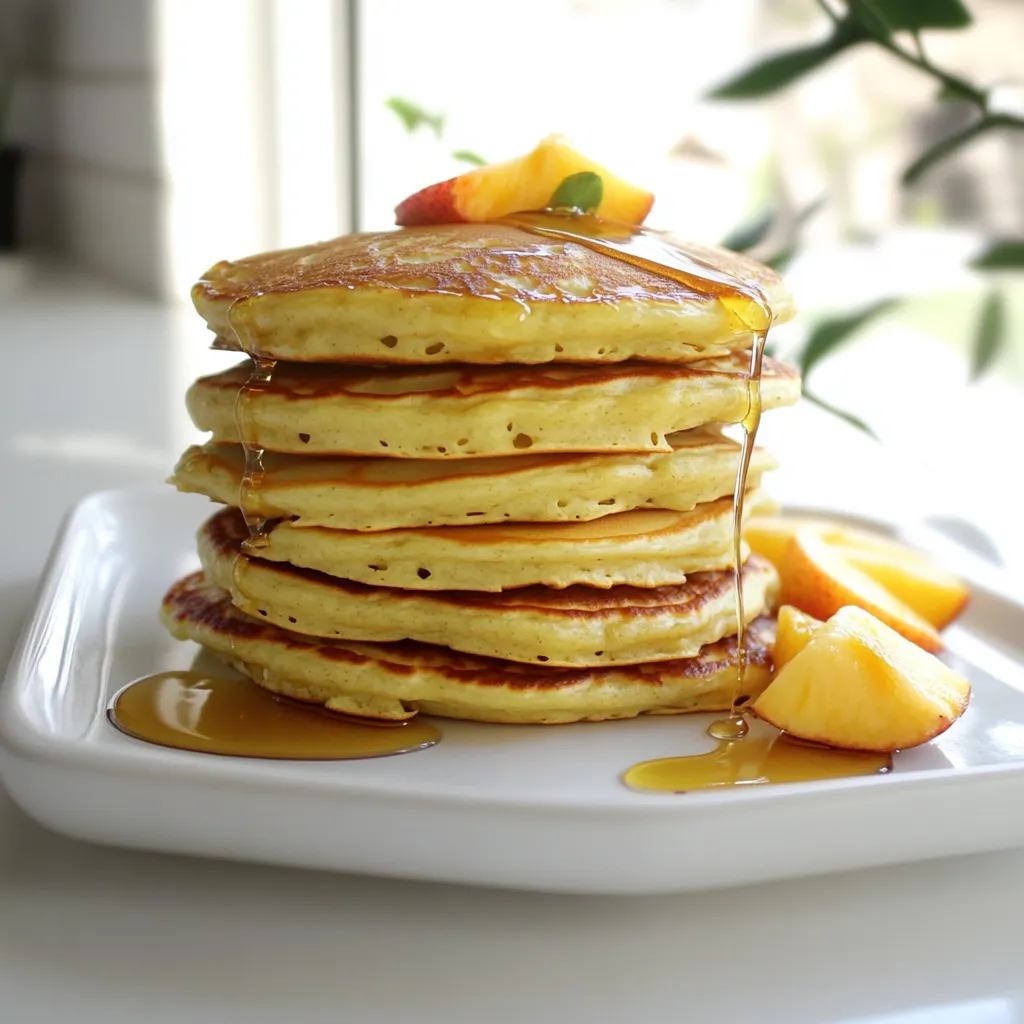 To make high protein cottage cheese pancakes, you will need: - 1 cup cottage cheese (preferably low-fat) - 1/2 cup rolled oats - 2 large eggs - 1/2 teaspoon baking powder - 1 teaspoon vanilla extract - 1 tablespoon honey (or maple syrup) - Pinch of salt - Cooking spray or a little olive oil, for the pan These pancakes are not just tasty; they pack a protein punch! Each serving offers about: - Protein: 24 grams from cottage cheese and eggs - Fiber: 4 grams from rolled oats - Calories: Around 300 per serving, depending on toppings - Healthy Fats: Minimal, mainly from olive oil if used This makes them a great choice for breakfast or a snack. You can customize these pancakes easily. Here are some swaps: - Cottage Cheese: Use Greek yogurt for a different taste. - Oats: Swap rolled oats for almond flour for a gluten-free option. - Eggs: Use flax eggs or applesauce for a vegan twist. - Sweeteners: Swap honey for agave syrup or leave it out for less sugar. Feel free to mix and match based on your needs! Start by gathering your ingredients. You need 1 cup of cottage cheese, 1/2 cup of rolled oats, 2 large eggs, and more. Place all these ingredients in a blender. Add 1/2 teaspoon of baking powder, 1 teaspoon of vanilla extract, 1 tablespoon of honey, and a pinch of salt. Blend everything until you have a smooth batter. If it feels too thick, add a splash of water or milk. This will help make it a bit easier to pour. Preheat your non-stick frying pan or griddle to medium heat. Lightly grease the pan with cooking spray or a bit of olive oil. Once the pan is hot, pour about 1/4 cup of the batter for each pancake. Cook them for about 2-3 minutes. You will see bubbles forming on top, and the edges will look set. This means it’s time to flip! Carefully turn the pancake over and cook for another 2-3 minutes until it turns golden brown. Repeat this with the remaining batter. Once your pancakes are cooked, stack them on a plate. You can serve them warm. For extra flavor, top them with fresh fruit, a dollop of yogurt, or a drizzle of honey. These toppings not only make the pancakes tasty but also add a nice touch to the presentation. Enjoy your high protein cottage cheese pancakes! To get the best batter, blend the ingredients well. You want a smooth mix. If it feels too thick, add a tablespoon of water or milk. This small change can make a big difference. The batter should pour easily but not be runny. Finding this balance helps the pancakes cook evenly. Cook pancakes on a medium heat. This helps them brown nicely without burning. Use a non-stick pan and grease it with cooking spray or a bit of olive oil. Pour 1/4 cup of batter for each pancake. Watch for bubbles to form on top. This shows they are ready to flip. Cook for 2-3 minutes on each side. You want them golden brown. If you have leftovers, store them in an airtight container. Keep them in the fridge for up to three days. When you want to eat them again, reheat in the microwave. Just heat for about 30 seconds. For crispier pancakes, use a toaster or pan for reheating. This keeps them tasty and fresh. {{image_2}} You can make your pancakes even more fun by adding flavors. Here are some ideas: - Chocolate chips: Mix in 1/4 cup for sweet bites. - Fresh berries: Add blueberries or strawberries for a fruity twist. - Nuts: Chopped walnuts or pecans add a nice crunch. - Cinnamon: A sprinkle adds warmth and spice. Each of these adds unique taste and texture. Try different combos to find your favorite! Want to amp up the protein? Here’s how: - Protein powder: Add 1 scoop to the batter for extra protein. - Nut butter: Stir in a tablespoon for a nutty flavor and more protein. - Greek yogurt: Replace part of the cottage cheese with Greek yogurt. These options help fuel your day while keeping your pancakes delicious! You can easily modify this recipe to fit your diet: - Gluten-free: Use gluten-free oats instead of regular oats. - Vegan: Swap the eggs for flax eggs (1 tablespoon flaxseed meal + 2.5 tablespoons water). - Dairy-free: Use a plant-based cottage cheese or blended silken tofu. These adjustments help everyone enjoy these tasty pancakes without worry! To store leftover pancakes, let them cool first. Place them in an airtight container. You can keep them in the fridge for up to three days. Make sure to separate layers with parchment paper to prevent sticking. This simple step helps keep your pancakes fresh and easy to grab. Freezing pancakes is easy and a great way to save time. Once cooled, stack pancakes with parchment paper between each one. Place the stack in a freezer-safe bag or container. They can stay in the freezer for about one month. When you want to eat them, just take out as many as you need. Reheating pancakes is quick and simple. You can use a microwave or a skillet. For the microwave, place pancakes on a plate and cover with a damp paper towel. Heat for 30 seconds or until warm. If using a skillet, heat on low for a couple of minutes on each side. This method keeps them fluffy and tasty. Yes, cottage cheese pancakes are healthy. They pack a good amount of protein, which helps build and repair muscles. The pancakes also include rolled oats, which provide fiber and keep you full. Using low-fat cottage cheese lowers the calorie count. Overall, these pancakes are nutritious and are a smart choice for any meal. To make pancakes fluffy, ensure you blend the ingredients well but not too much. A smooth batter is key, but don’t over-mix it. Over-mixing can lead to denser pancakes. Also, use baking powder in the recipe. This helps the pancakes rise as they cook. Yes, you can use other flours. Almond flour or whole wheat flour work well. Just keep in mind that the texture may change. If you want to keep it gluten-free, almond flour is a great option. Always adjust the liquid in the mix if you swap flours to keep the right batter consistency. In this blog post, we explored how to make delicious cottage cheese pancakes. We discussed key ingredients, nutritional highlights, and smart substitutions. You learned step-by-step instructions to prepare, cook, and serve these pancakes. I shared tips to get the right batter and ensure perfect cooking. We also covered fun variations and how to store leftovers. With these insights, you can enjoy tasty pancakes while meeting your dietary needs. Try these tips next time you cook!