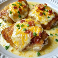 - 4 chicken thighs: bone-in and skin-on - 2 tablespoons olive oil - 1 packet ranch seasoning mix - 1 cup cream cheese, softened - 1/2 cup chicken broth - 1 cup shredded cheddar cheese - 1/2 cup cooked bacon bits (or turkey bacon) - 1/4 cup chopped green onions - Salt and pepper to taste The main star of this dish is the chicken thighs. I love using bone-in and skin-on thighs for added flavor and juiciness. The skin crisps up beautifully, giving a rich taste. Next, I add olive oil to the skillet. It helps the chicken brown nicely. You need ranch seasoning mix to give the dish its unique taste. This mix brings a blend of herbs and spices that make every bite special. Cream cheese is a must for this recipe. It creates a rich, creamy sauce that coats the chicken. The chicken broth adds moisture and keeps the dish from being too thick. Shredded cheddar cheese brings a melty goodness that elevates the meal. I often use bacon bits for extra crunch and flavor. You can swap them for turkey bacon if you prefer a lighter option. Finally, I like to add chopped green onions. They add freshness and a pop of color to the dish. Don’t forget to season with salt and pepper to taste. Each ingredient plays a key role in making this meal a savory delight. {{ingredient_image_1}} 1. Heating the olive oil Start by heating 2 tablespoons of olive oil in a large skillet. Set the heat to medium-high. Wait until the oil is hot but not smoking. 2. Seasoning the chicken thighs While the oil heats, season 4 chicken thighs with salt and pepper. Make sure to coat both sides well. This adds flavor to the meat. 3. Searing the chicken in the skillet Once the oil is ready, place the chicken thighs skin side down in the skillet. Sear them for about 5 to 7 minutes. Look for a golden brown color on the skin. Then flip the thighs and cook for another 5 minutes. This step locks in the juices. 1. Adding ranch seasoning mix After searing, sprinkle the ranch seasoning mix evenly over the chicken thighs. This mix is what makes this dish so tasty. 2. Incorporating cream cheese and chicken broth Next, add 1 cup of softened cream cheese and 1/2 cup of chicken broth to the skillet. Stir gently to combine. The cream cheese will melt and form a creamy sauce. 3. Simmering for tenderness Reduce the heat to medium-low and cover the skillet. Let it simmer for 15 to 20 minutes. This helps the chicken cook all the way through. Aim for an internal temperature of 165°F. 1. Adding cheese and bacon Once the chicken is cooked, remove the lid. Sprinkle 1 cup of shredded cheddar cheese and 1/2 cup of cooked bacon bits over the top. Cover again for a few minutes. This helps the cheese melt and become bubbly. 2. Garnishing before serving Finally, garnish with 1/4 cup of chopped green onions. This adds a nice color and flavor. Now your Keto Crack Chicken Thigh Skillet is ready to enjoy! To boost flavor in your Keto Crack Chicken, try adding spices like garlic powder, paprika, or cayenne. These spices add depth and warmth. For a fun twist, marinate your chicken thighs in a mix of olive oil, ranch seasoning, and lemon juice for an hour before cooking. This simple step infuses extra flavor throughout the meat. Use a heavy cast-iron skillet or non-stick skillet for the best searing. These types hold heat well and create a nice crust on the chicken. Always let your chicken thighs rest for a few minutes after cooking. This step allows the juices to redistribute, making the meat more tender and juicy. For crispy skin, make sure your skillet is hot before adding the chicken. Sear skin-side down without moving them for that perfect crisp. If your sauce is too thick, add more chicken broth to reach your desired consistency. Adjusting the sauce helps it coat the chicken nicely. Pro Tips Perfectly Crispy Skin: To achieve the best crispy skin, make sure the chicken thighs are patted dry before seasoning. Moisture on the skin can prevent it from getting that golden, crunchy texture. Flavor Boost: For an extra layer of flavor, marinate the chicken thighs in the ranch seasoning mix and a little olive oil for a few hours or overnight before cooking. Serving Suggestions: Serve the crack chicken over a bed of cauliflower rice or alongside steamed vegetables for a nutritious and satisfying meal. Storage Tips: Leftovers can be stored in an airtight container in the refrigerator for up to 4 days. Reheat on the stove or in the microwave until warmed through. {{image_2}} You can switch up the cheese in this dish. Try pepper jack for a spicy kick. Mozzarella gives a nice stretch. You can even use cream cheese with herbs for extra flavor. If you want to swap chicken for turkey or pork, that works too. Turkey thighs are juicy and tasty. Pork chops can add a different twist. Just make sure to adjust the cooking time as needed. For a dairy-free version, use coconut cream instead of cream cheese. It adds a rich taste. You can also use dairy-free cheese. Look for brands that melt well. If you need low-carb options, skip the bacon bits. Use mushrooms for added texture. You can also add zucchini noodles instead of pasta. This keeps it light and fresh. Adding spices can change the whole dish. Try garlic powder or smoked paprika for depth. Fresh herbs like thyme or rosemary can brighten the flavor. You can also toss in vegetables. Spinach wilts nicely in the sauce. Bell peppers add crunch and color. Just sauté the veggies with the chicken for a complete meal. After cooking your Keto Crack Chicken Thigh Skillet, let it cool. Store leftovers in an airtight container. This keeps the chicken fresh and tasty. You can keep it in the fridge for up to three days. You can freeze this dish if you have more than you can eat. Place the cooled chicken in a freezer-safe bag or container. It will stay good for about three months. When you want to eat it, thaw it overnight in the fridge. Then, reheat it in a skillet over low heat. This helps keep the chicken moist and flavorful. Meal prep makes life easier. You can cook this dish on Sunday for the week. Divide it into single servings for easy lunch or dinner. Use small containers to portion the chicken. This way, you can grab a meal anytime. Enjoy the yummy taste of Keto Crack Chicken all week long! Can I use boneless chicken thighs? Yes, you can use boneless chicken thighs. They will cook faster. Just adjust your cooking time to avoid overcooking. How many carbs are in this dish? This dish has about 3-4 grams of carbs per serving. It’s very low-carb, making it perfect for keto diets. What should I serve with Keto Crack Chicken Thigh Skillet? I love serving it with a side of steamed veggies. Cauliflower rice also pairs well, adding a nice texture to the meal. Can I make this in an Instant Pot? Absolutely! Sear the chicken on the sauté setting first. Then, add the other ingredients and cook on high pressure for about 10 minutes. How to tell if chicken is cooked through? Use a meat thermometer to check the chicken. It should reach an internal temperature of 165°F (75°C) to ensure it’s safe to eat. What can I substitute for ranch seasoning? If you don’t have ranch seasoning, use a mix of dried herbs like dill, parsley, and garlic powder. It will give a nice flavor boost. In this article, I covered all the key parts of making Keto Crack Chicken. From selecting the right ingredients to cooking tips, you have everything you need. This dish is simple, tasty, and flexible for different diets. Remember, you can change ingredients for your taste. Using the right techniques adds flavor and perfect texture. Store leftovers easily and enjoy them later. Whether cooking for yourself or others, this dish is sure to impress. Happy cooking!