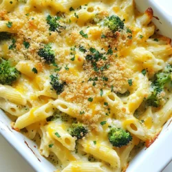 To make Cheesy Broccoli Chicken Pasta Bake, you will need these simple ingredients: - 300g penne pasta - 2 cups cooked chicken, shredded - 2 cups broccoli florets - 1 cup cheddar cheese, shredded - 1 cup mozzarella cheese, shredded - 2 cups creamy Alfredo sauce - 1 teaspoon garlic powder - 1 teaspoon onion powder - Salt and pepper to taste - 1/2 cup breadcrumbs - 1 tablespoon olive oil - Fresh parsley, chopped (for garnish) Each ingredient plays a vital role in creating a rich and tasty dish. The penne pasta serves as the base, while the cooked chicken adds protein. Broccoli florets not only give color but also add nutrition. The combination of cheddar and mozzarella cheeses makes the dish creamy and cheesy. The Alfredo sauce binds everything together, making each bite a delight. Spices like garlic powder and onion powder enhance the flavors. Salt and pepper help to bring out the taste of all the ingredients. Breadcrumbs provide a crunchy topping, while olive oil helps them brown nicely. Lastly, the fresh parsley adds a pop of color and freshness when you serve the dish. This recipe is perfect for family meals, and itβs easy to customize. You can swap out the chicken for turkey or even use a vegetarian option. With these ingredients on hand, you can whip up a comforting and satisfying meal that everyone will enjoy. {{ingredient_image_1}} First, set your oven to 375Β°F (190Β°C). This temperature helps the bake cook evenly. While the oven heats, cook 300g of penne pasta according to the package instructions. Make sure to cook it until it is al dente. Drain the pasta and set it aside for later. Next, we need to prepare the broccoli. In a large pot, bring water to a boil. Add 2 cups of broccoli florets to the boiling water for 2 minutes. This process is called blanching. It keeps the broccoli bright and crisp. After 2 minutes, drain the broccoli and set it aside. In a large mixing bowl, mix the cooked pasta, 2 cups of shredded chicken, and the blanched broccoli. Pour in 2 cups of creamy Alfredo sauce. Add 1 teaspoon of garlic powder and 1 teaspoon of onion powder for flavor. Then, mix in half of the cheddar cheese and half of the mozzarella cheese. Stir until everything is well coated. Donβt forget to season with salt and pepper to taste, adjusting as needed. Now, transfer the mixture into a greased 9x13 inch baking dish. Make sure it is spread evenly. In a small bowl, mix 1/2 cup of breadcrumbs with 1 tablespoon of olive oil. Add the remaining cheddar and mozzarella cheese to the breadcrumbs. Stir until the breadcrumbs are coated. Sprinkle this mixture evenly over the pasta mixture in the baking dish. Place the dish in the preheated oven. Bake for 25-30 minutes. You want the top to be golden and bubbly. Once it is done, remove it from the oven and let it cool slightly. For a nice touch, garnish with fresh chopped parsley before serving. To make great pasta, always cook it al dente. This means the pasta should be firm when you bite it. If you overcook it, it will turn mushy in the bake. Follow the package instructions closely. For seasoning, taste as you go. Start with a little salt and pepper. You can always add more later. I like to use garlic and onion powders for extra flavor. They mix well with the Alfredo sauce and make every bite tasty. You can swap cheeses if you want. For cheddar, try gouda or provolone. For mozzarella, consider fontina or even pepper jack for a kick. If you prefer a lighter sauce, use a yogurt-based sauce instead of Alfredo. If you want to make it healthier, use whole wheat pasta. You can also add more veggies like spinach or bell peppers. They add color and nutrients without changing the taste too much. To get a crispy topping, use fresh breadcrumbs. They hold onto flavor better than dry ones. Mix the breadcrumbs with olive oil for added crunch. Try using different types of cheese in the topping. Parmesan or a sharp cheddar can give a nice twist. Sprinkle the cheese mixture evenly to cover the whole dish. This will help it brown nicely in the oven. Pro Tips Use Leftover Chicken: This recipe is perfect for using up leftover rotisserie or grilled chicken, saving you time and enhancing flavor. Cheese Variations: Experiment with different cheese blends such as gouda or pepper jack for a unique twist on the classic flavor. Make Ahead: Assemble the dish in advance and refrigerate it. Just add an extra 10-15 minutes to the baking time when youβre ready to cook. Breadcrumb Topping: For extra crunch, try adding some grated parmesan cheese or spices to the breadcrumb mixture before baking. {{image_2}} You can switch the chicken for turkey. Ground turkey works well and keeps it light. If you prefer a vegetarian dish, use chickpeas or tofu. Both options add protein without meat. These swaps keep the dish filling and tasty. Feel free to add more veggies! Bell peppers bring color and sweetness. Spinach adds a nice green touch and loads of nutrients. Carrots or zucchini could also work well. Mixing in veggies boosts flavor and makes the meal healthier. Try different sauces for new flavors. A homemade cheese sauce can make it creamier. You could also use a spicy marinara for a kick. If you like it tangy, a ranch sauce can change the game. Experimenting keeps dinner fun and fresh! Keep leftovers in an airtight container. They last in the fridge for about 3 to 4 days. Make sure to cool the dish before you store it. This helps keep the food fresh and safe. Label the container with the date. This way, you remember when you made it. You can freeze Cheesy Broccoli Chicken Pasta Bake for up to 3 months. First, let the dish cool completely. Then, cut it into portions. Wrap each piece tightly in plastic wrap. Place the wrapped pieces in a freezer-safe bag. This helps prevent freezer burn. Remember to label the bag with the date and contents. For the best taste and texture, reheat in the oven. Preheat your oven to 350Β°F (175Β°C). Place the dish in an oven-safe container. Cover it with foil to keep it moist. Bake for about 20-25 minutes, or until heated through. You can also microwave it, but the oven keeps the top crispy. Enjoy your meal! To make Cheesy Broccoli Chicken Pasta Bake from scratch, follow these steps. First, cook 300g of penne pasta until it is al dente. While the pasta cooks, blanch 2 cups of broccoli florets in boiling water for 2 minutes. After that, mix the cooked pasta, 2 cups of shredded chicken, and the blanched broccoli in a large bowl. Add 2 cups of creamy Alfredo sauce, garlic powder, onion powder, half of the cheddar cheese, and half of the mozzarella cheese. Stir everything until well combined. Transfer the mixture to a greased baking dish. Top with a mix of breadcrumbs, olive oil, and the remaining cheese. Bake at 375Β°F for 25-30 minutes until golden. Yes, you can use rotisserie chicken for this recipe. Rotisserie chicken saves time and effort. It is already cooked and seasoned, making your meal prep easier. Just shred the chicken and add it to the pasta and broccoli mix. This shortcut helps you get dinner on the table faster without losing flavor. Absolutely! Cheesy Broccoli Chicken Pasta Bake is great for meal prep. You can make it ahead of time and store it in the fridge. To prepare it in advance, assemble the dish and cover it tightly with foil. You can bake it when you're ready to eat. This dish also freezes well. Just let it cool, then wrap it tightly and store it in the freezer. When you're ready, thaw it overnight in the fridge before baking. Enjoy your easy meals throughout the week! This blog post covered making a tasty Cheesy Broccoli Chicken Pasta Bake. You learned about the key ingredients, simple steps for preparation, and tips for cooking. Remember, you can modify ingredients to suit your taste. Don't hesitate to experiment with proteins or veggies. Store leftovers properly to enjoy later. With these tips, your dish will impress family and friends. Enjoy your cooking journey and make it your own!