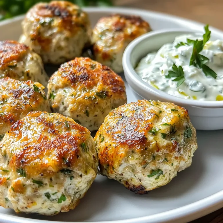 - 1 lb ground chicken - 1/2 cup breadcrumbs - 1/4 cup grated Parmesan cheese - 2 cloves garlic, minced - 1 small onion, finely chopped - 1/4 cup fresh parsley, chopped - 1/4 cup fresh mint, chopped - 1 teaspoon dried oregano - 1 tablespoon lemon juice - Salt and pepper to taste - Olive oil for frying - Tzatziki sauce (for serving) When I make Greek chicken meatballs, I love to use fresh ingredients. Fresh parsley and mint add a bright taste. The ground chicken keeps the meatballs light. A serving of Greek chicken meatballs has about 250 calories. It offers protein, carbs, and healthy fats. The chicken provides lean protein, while olive oil adds good fat. Tzatziki sauce adds flavor and some extra nutrients. You can switch ground chicken for turkey if you prefer. For a gluten-free option, use gluten-free breadcrumbs. If you don't have fresh herbs, dried herbs can work too. Just use less, as dried herbs are stronger. You can also skip the cheese or use a dairy-free option if needed. {{ingredient_image_1}} To start, gather all your ingredients. You will need: - 1 lb ground chicken - 1/2 cup breadcrumbs - 1/4 cup grated Parmesan cheese - 2 cloves garlic, minced - 1 small onion, finely chopped - 1/4 cup fresh parsley, chopped - 1/4 cup fresh mint, chopped - 1 teaspoon dried oregano - 1 tablespoon lemon juice - Salt and pepper to taste - Olive oil for frying - Tzatziki sauce (for serving) In a large bowl, mix the ground chicken and breadcrumbs. Add the grated Parmesan, minced garlic, and chopped onion. Toss in the parsley, mint, and oregano. Then, pour in the lemon juice along with salt and pepper. Use your hands or a spoon to mix everything well. Next, heat a skillet over medium heat. Add a drizzle of olive oil to the hot skillet. While the oil heats, shape your chicken mixture into meatballs. Aim for about 1 inch in diameter. Be careful not to overcrowd the skillet. If needed, cook the meatballs in batches. Once the oil is hot, gently place the meatballs in the skillet. Cook them for about 3-4 minutes on each side. They should turn golden brown and reach an internal temperature of 165°F. After cooking, move the meatballs to a plate lined with paper towels to soak up excess oil. For best results, I recommend pan-frying the meatballs. This method gives them a nice crust while keeping the inside juicy. You can also bake them at 400°F for about 20 minutes if you prefer a healthier option. Just make sure they are still golden brown when they’re done. If you want to add some smoky flavor, try grilling them instead. Just be sure to monitor the cooking time closely. To make the best Greek chicken meatballs, follow these easy tips. First, use fresh herbs. Fresh parsley and mint give a bright flavor. Chop them finely so they mix well. Next, don’t skip the lemon juice. It adds zing and keeps the meat moist. When you mix the ingredients, do it gently. Over-mixing can make the meatballs tough. Shape them into small balls, about one inch wide. This size cooks evenly and stays juicy. Store leftover meatballs in an airtight container. They last in the fridge for up to three days. For longer storage, freeze them. Place the meatballs in a freezer bag, and remove as much air as you can. When you're ready to eat, thaw them overnight in the fridge. To reheat, use a skillet or microwave. If using a skillet, add a splash of water to keep them moist. Heat until warm, about five minutes in a skillet or two in the microwave. Serve your Greek chicken meatballs with tzatziki sauce. The cool sauce balances the warm meatballs. You can also pair them with a side salad. A Greek salad with tomatoes, cucumbers, and olives works great. If you want a filling meal, serve them with rice or pita bread. Both options soak up the flavors well. Enjoy the delightful mix of textures and tastes! Pro Tips Use Fresh Herbs: Fresh parsley and mint enhance the flavor of the meatballs, giving them a vibrant taste. If you can, avoid dried herbs for a fresher profile. Don't Overmix: When combining the ingredients, mix just until everything is incorporated. Overmixing can lead to tougher meatballs. Test for Seasoning: Before cooking all the meatballs, cook a small patty to taste for seasoning. Adjust salt and pepper as needed. Rest After Cooking: Allow the meatballs to rest for a few minutes after frying. This helps retain their juices and keeps them tender. {{image_2}} You can switch up the ground chicken for other meats. Ground turkey works well too. If you want a vegetarian option, use chickpeas instead. For a gluten-free version, replace breadcrumbs with almond flour. Fresh herbs like dill can replace parsley and mint. You can also add feta cheese for a tangy twist. To explore new flavors, change the spices. Try adding cumin for a warm touch. You can mix in some crushed red pepper for heat. If you love citrus, add more lemon juice or zest. For a sweet note, consider a pinch of cinnamon. Each change adds a unique spin to the meatballs. Serve the meatballs with tzatziki sauce for the classic taste. You can also pair them with pita bread. Try adding a side of Greek salad for freshness. If you want something warm, serve with rice or orzo. These meatballs also taste great in a wrap with veggies. Greek cuisine has a rich history. It blends flavors from the sea, land, and sun. Ingredients like olive oil, lemon, and herbs are key. These items reflect Greece's climate and agriculture. Meatballs, or "keftedes," are popular in Greek meals. They often appear at family gatherings and celebrations. Tzatziki sauce, made with yogurt and cucumber, pairs well with meatballs. This sauce adds coolness and flavor. Greek food is about sharing and enjoying time with loved ones. Using ground chicken in this recipe is smart. It is lower in fat than beef or pork. Ground chicken still gives you protein, which is good for muscle health. Fresh herbs like parsley and mint are full of vitamins. They add flavor without extra calories. Garlic, another ingredient, can boost your immune system. Lemon juice adds vitamin C, which helps with skin health. Tzatziki sauce is made with yogurt, which is great for digestion. All these ingredients make your meal tasty and healthy. Avoid overmixing the meatball mixture. This can make your meatballs tough. Use your hands gently to combine the ingredients. Don’t overcrowd the skillet when frying. This can cause uneven cooking and steaming. Make sure the oil is hot before adding meatballs. If it’s not hot, they can absorb too much oil. Finally, check that the meatballs reach an internal temperature of 165°F. This ensures they are safe to eat while being juicy and tender. The best way to cook chicken meatballs is to pan-fry them. Start by preheating a skillet over medium heat. Add olive oil to the hot skillet. Shape your meat mixture into 1-inch balls. Place them in the skillet, avoiding overcrowding. Cook for about 3-4 minutes on each side. This gives them a nice golden color. Pan-frying keeps the meatballs juicy and flavorful. Yes, you can use other types of meat. Ground turkey or pork works well. Beef can also be a good choice, but it changes the flavor. Just adjust the seasoning to suit the meat you choose. Each meat brings its unique taste. Try mixing meats for a different flavor too. You know the meatballs are done when they are golden brown. The best way to check is to use a meat thermometer. The internal temperature should reach 165°F. If you cut one open, it should be no longer pink inside. Let them rest a bit after cooking to keep them juicy. In this article, we covered essential ingredients, cooking steps, and tips for perfect chicken meatballs. You learned about substitutions and variations to suit your taste. Remember the cultural background and the health benefits of what you cook. Avoid common mistakes to enjoy the best results. With these insights, you can create delicious meals that impress everyone at your table. Embrace the joy of cooking and make it a fun experience!