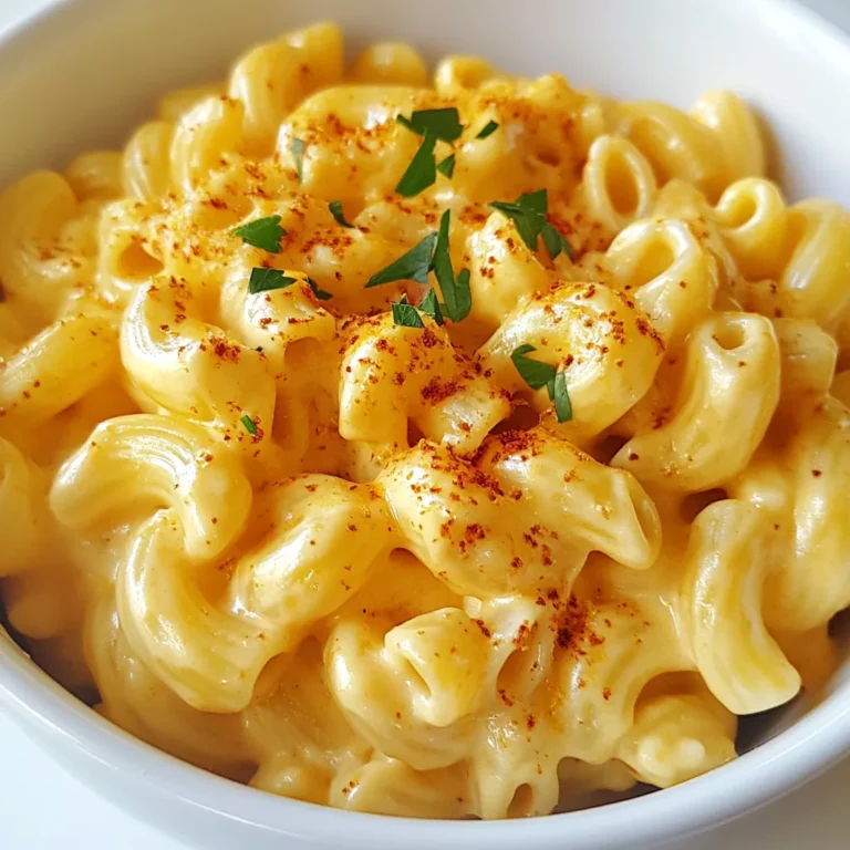 To make this creamy mac and cheese, you need the following: - 2 cups elbow macaroni - 4 cups water - 2 tablespoons unsalted butter - 1 teaspoon garlic powder - 1 teaspoon onion powder - 1 teaspoon mustard powder - 1/2 teaspoon paprika - Salt and pepper to taste - 2 cups sharp cheddar cheese, shredded - 1 cup cream cheese, cubed - 1/2 cup milk You will need just a few tools to cook this dish: - Instant Pot - Measuring cups - Measuring spoons - Stirring spoon - Serving bowls If you don't have everything, here are some swaps: - Use any small pasta if you lack elbow macaroni. - Swap unsalted butter for olive oil if needed. - Any cheese can work; try Monterey Jack or Gouda. - Use non-dairy cream cheese for a vegan option. - For a lighter dish, replace milk with a low-fat version. {{ingredient_image_1}} First, gather your ingredients. You will need: - 2 cups elbow macaroni - 4 cups water - 2 tablespoons unsalted butter - 1 teaspoon garlic powder - 1 teaspoon onion powder - 1 teaspoon mustard powder - 1/2 teaspoon paprika - Salt and pepper to taste - 2 cups sharp cheddar cheese, shredded - 1 cup cream cheese, cubed - 1/2 cup milk Next, pour the elbow macaroni and water into the Instant Pot. Make sure the macaroni is fully submerged in water. This step is key for even cooking. Now, secure the lid on the Instant Pot. Set it to high pressure for 4 minutes. Once the time is up, do a quick release. Carefully open the lid. Stir the macaroni well to ensure it cooks evenly. Add the unsalted butter, garlic powder, onion powder, mustard powder, paprika, salt, and pepper. Mix everything well. The butter will melt and help flavor the dish. After mixing the spices, add the shredded cheddar cheese and cubed cream cheese to the pot. Stir until the cheeses melt into a creamy sauce. If the mixture is too thick, add the milk gradually. Keep stirring until you reach the desired creaminess. Taste your mac and cheese. If needed, adjust the seasoning. Give it one last stir to make sure everything is combined and creamy. Your Instant Pot mac and cheese is now ready to enjoy! To get the best texture, use sharp cheddar cheese. It melts well and adds great flavor. Cream cheese also helps make the dish super creamy. If your mac and cheese feels thick, add milk slowly. Stir until you reach your desired creaminess. The cooking time for elbow macaroni in the Instant Pot is just four minutes. If you like softer pasta, you can add one more minute. Always perform a quick release; this keeps the pasta from overcooking. Adjusting the time can change how your dish turns out. Serve your mac and cheese in fun bowls. For a pop of color, top it with fresh parsley or extra cheese. You can pair it with a side salad or some grilled chicken. This adds balance and makes the meal more exciting. Pro Tips Cheese Choice: Use a blend of cheeses like Gruyère or Monterey Jack along with cheddar for a more complex flavor. Flavor Boost: Add cooked bacon, sautéed mushrooms, or caramelized onions for an extra depth of flavor. Storage Tips: Store leftovers in an airtight container in the fridge for up to 3 days. Reheat gently with a splash of milk to restore creaminess. Garnishing: Top with breadcrumbs mixed with melted butter before serving for a crunchy texture contrast. {{image_2}} You can make mac and cheese more filling by adding proteins. Cooked chicken or crispy bacon works well. For chicken, use cooked, shredded pieces. You can stir them in after mixing the cheese. If you love bacon, cook it until crispy. Crumble it on top or mix it in for flavor. Both options add taste and texture. Switching up cheese gives you new flavors. Try mozzarella for a gooey texture. Gruyere or fontina adds a nutty taste. You can also blend cheeses for depth. Mix sharp cheddar with pepper jack for a kick. Just remember to keep the total cheese amount the same. This keeps your mac creamy and dreamy. You can enjoy mac and cheese even if you avoid dairy. Use gluten-free pasta to start. Almond milk or coconut milk works as a substitute. For cheese, try cashew cheese or nutritional yeast. These options still give a cheesy flavor. Add a bit of vegan butter to enhance creaminess. This way, everyone can enjoy a bowl of mac and cheese. To store your Instant Pot mac and cheese, let it cool first. Scoop it into an airtight container. This keeps it fresh for later. You can store it in the fridge for up to three days. Make sure to press out any air before sealing. This way, your creamy goodness stays just right. When you are ready to enjoy your mac and cheese again, reheat it gently. You can use the microwave or the stovetop. If using the microwave, place it in a bowl. Heat it on medium power for about one to two minutes. Stir halfway through to help it heat evenly. If it's on the stovetop, add a splash of milk. Heat it on low, stirring often. This keeps it creamy and smooth. If you want to save your mac and cheese for later, freezing works well. Place it in a freezer-safe container. Leave some space at the top, as it will expand. It can stay in the freezer for up to three months. When you are ready to eat it, thaw it in the fridge overnight. Reheat it as mentioned above for the best taste. To make mac and cheese in an Instant Pot, start with elbow macaroni and water. Pour 2 cups of macaroni and 4 cups of water into the pot. Make sure the macaroni is fully covered. Then, secure the lid and set it to high pressure for 4 minutes. Once done, do a quick release. Carefully open the lid and stir the macaroni. Add 2 tablespoons of unsalted butter, and 1 teaspoon each of garlic powder, onion powder, and mustard powder. Sprinkle in 1/2 teaspoon of paprika and season with salt and pepper. Mix well. Next, add 2 cups of shredded sharp cheddar cheese and 1 cup of cubed cream cheese. Stir until the cheeses melt. If the mixture is too thick, gradually add 1/2 cup of milk until you reach your desired creaminess. Yes, you can double the recipe. Just make sure your Instant Pot can hold the extra volume. You’ll need to increase the cooking time slightly, but not too much. A good rule is to stay close to the original 4 minutes. The key is to ensure there’s enough water for the macaroni to cook. You should also adjust the seasoning to keep the flavor balanced. If your mac and cheese is too thick, don’t worry! Simply add more milk. Start with a few tablespoons and stir well. Keep adding until you find the right consistency. You can also add a bit of reserved pasta water if you want. This water has starch, which can help thicken or loosen your mac and cheese without losing flavor. This blog post covered everything you need for perfect mac and cheese. We discussed the key ingredients and the right equipment. You learned about ingredient swaps and detailed steps to cook in an Instant Pot. Our tips helped you adjust texture and cooking time. We also explored tasty variations and proper storage methods. In the end, making mac and cheese is simple and fun. With these insights, you can create a dish your family will love. Enjoy cooking!