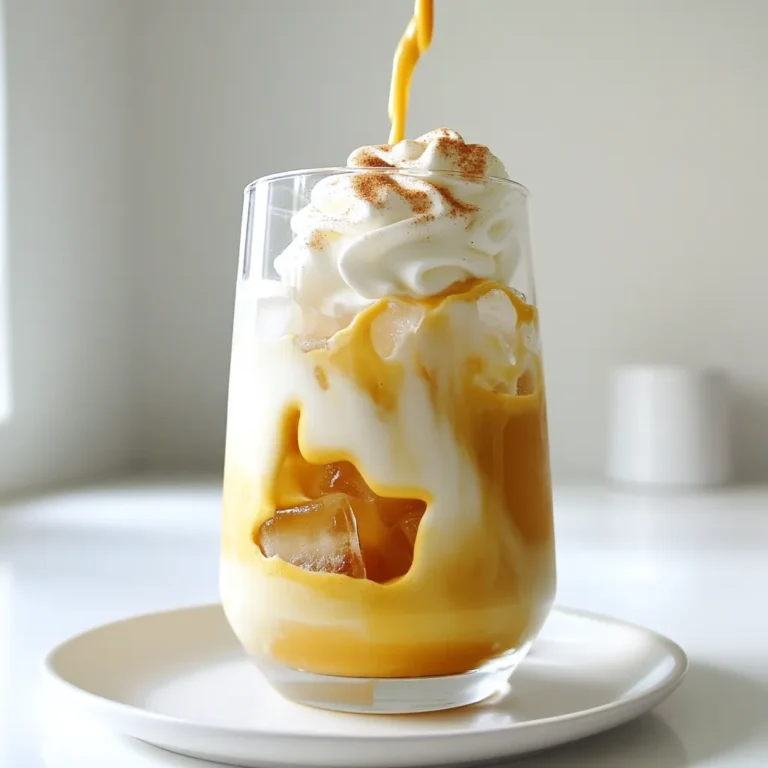 - 2 cups brewed chai tea (cooled) - 1 cup milk (dairy or non-dairy) - 1/2 cup pumpkin puree - 2 tablespoons maple syrup (adjust to taste) - 1 teaspoon vanilla extract - 1/2 teaspoon pumpkin pie spice (plus extra for garnish) - Ice cubes - Whipped cream (optional, for topping) You need 2 cups of chai tea. Brew it first and let it cool. Use any milk you like, one cup. For pumpkin flavor, add a half cup of pumpkin puree. Sweeten with maple syrup; two tablespoons is a good start. A teaspoon of vanilla adds nice flavor. The spice mix needs a half teaspoon, plus more for the top. Finally, don’t forget the ice and whipped cream if you want it creamy. If you don’t have chai tea, use any black tea with spices. Almond, soy, or oat milk works great for non-dairy options. You can swap pumpkin puree for sweet potato puree for a twist. Honey or agave syrup can replace maple syrup if you prefer. Feel free to use cinnamon if pumpkin pie spice is not on hand. First, brew your chai tea. You need 2 cups of hot water and your chai tea bags. Follow the package instructions for the best flavor. After brewing, let the tea cool completely. This step is key! If you skip it, your iced latte won't be cold. Now, grab your blender. Add the cooled chai tea, 1 cup of milk, and 1/2 cup of pumpkin puree. Don't forget the 2 tablespoons of maple syrup and 1 teaspoon of vanilla extract. Finally, sprinkle in 1/2 teaspoon of pumpkin pie spice. Blend until smooth and creamy. This mix makes the drink rich and yummy. Next, take a tall glass and fill it with ice cubes. Pour your pumpkin spice chai mixture over the ice. Leave some space at the top if you want to add whipped cream. If you like, finish with a dollop of whipped cream and a sprinkle of pumpkin pie spice. Stir gently before you dive into this tasty treat. Enjoy your Pumpkin Spice Iced Chai Latte! To make your Pumpkin Spice Iced Chai Latte even better, focus on the blend of flavors. Use high-quality chai tea for a rich base. Fresh spices boost taste. Try adding a pinch of nutmeg or cinnamon for warmth. Blend well to get a smooth texture. If you prefer a creamier drink, use whole milk or oat milk. Sweetness is key to this drink, but you can adjust it. Start with two tablespoons of maple syrup. After blending, taste it. If it needs more sweetness, add a little more syrup. You can also try honey or agave syrup as alternatives. For a less sweet drink, reduce the syrup or skip it entirely. Serve this drink in a tall glass filled with ice. If you're feeling fancy, top it with whipped cream. Add a sprinkle of pumpkin pie spice for a nice touch. You can also use a cute straw to make sipping more fun. This drink pairs well with pumpkin bread or a slice of apple pie. Enjoy it on a sunny autumn day! {{image_2}} You can easily make a dairy-free or vegan pumpkin spice iced chai latte. For this, simply swap regular milk with a non-dairy option. Almond milk, oat milk, and coconut milk all work well. Each milk gives a unique taste. Choose what you like best! If you use a non-dairy milk, check for added sugars. You may want to adjust the maple syrup in the recipe. Want to spice things up? Add more flavors! Try cinnamon, nutmeg, or ginger. These spices boost the taste of your latte. You might enjoy a pinch of allspice or cloves for warmth. Just remember to start small. You can always add more if needed. Blend in a little extra pumpkin pie spice for that cozy autumn vibe. If you're looking to cut sugar, there are many sweetener options. Stevia, agave, or honey can replace maple syrup. Each brings its own flavor. You can also use unsweetened cocoa powder for a chocolatey twist. Remember to taste as you go. Adjust the sweetness to your liking for the perfect drink. If you have leftovers, store your pumpkin spice iced chai latte in the fridge. Use an airtight container to keep it fresh. Try to drink it within two days for the best taste. If you see any separation, just shake or stir it before enjoying. - Brewed chai tea: It lasts about 3 to 5 days in the fridge. - Milk: Depending on the type, it can last 5 to 7 days past the sell-by date. - Pumpkin puree: Once opened, it should be used within 5 to 7 days. - Maple syrup: It can last for months if stored in a cool place. - Vanilla extract: This has a long shelf life and can last for years if sealed well. - Pumpkin pie spice: Store in a cool, dry place. It stays fresh for about 1 to 2 years. To reheat any leftover chai latte, pour it into a pot. Heat it on low to medium heat. Stir gently until it's warm. Avoid boiling, as this can change the texture. If you prefer, you can also microwave it. Place it in a microwave-safe cup and heat in short bursts. Stir in between to heat evenly. Enjoy your drink warm or cold! To make your Pumpkin Spice Iced Chai Latte less sweet, simply reduce the maple syrup. Start with one tablespoon instead of two. You can always add more if needed. Also, use unsweetened milk or a milk alternative. This way, you can control the sweetness better. Yes, you can use fresh pumpkin. Just cook and mash it until smooth. Fresh pumpkin may have a different texture, so blend it well with the other ingredients. You might also need to adjust your spices to bring out the pumpkin flavor. You can prepare the chai tea and pumpkin mixture ahead of time. Store them in the fridge for up to two days. When ready to serve, pour the mixture over ice. This saves time and gives you a refreshing drink anytime. In this blog post, we covered how to make a delicious iced chai latte. You learned about the key ingredients and how to measure them correctly. I walked you through brewing the tea and blending the flavors. I also shared tips on enhancing taste and adjusting sweetness. You can explore fun variations, like dairy-free options and new spices. Finally, I discussed storage tips and answered common questions. With this knowledge, you can impress friends with your new drink-making skills. Enjoy your iced chai latte!