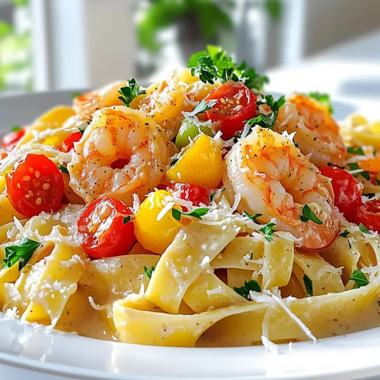 To make this creamy Cajun shrimp pasta, gather these items: - 8 ounces fettuccine pasta - 1 pound large shrimp, peeled and deveined - 2 tablespoons Cajun seasoning - 1 tablespoon olive oil - 1 medium onion, diced - 3 cloves garlic, minced - 1 cup bell peppers (red, yellow, or green), diced - 1 cup cherry tomatoes, halved - 1 cup heavy cream - 1 cup low-sodium chicken broth - ½ cup grated Parmesan cheese - Salt and pepper to taste - Fresh parsley, chopped (for garnish) When you pick Cajun seasoning, I suggest these brands: - Tony Chachere's Original - Zatarain's Cajun Seasoning - Slap Ya Mama Cajun Seasoning These brands pack a punch and add great flavor. You can find them in most stores or online. You can switch out some ingredients if needed. Here are some ideas: - Fettuccine pasta: Use penne or linguine if you prefer. - Shrimp: Chicken or firm tofu work well for a different protein. - Heavy cream: Swap with half-and-half for a lighter dish. - Chicken broth: Vegetable broth is a good substitute for a vegetarian option. - Parmesan cheese: Nutritional yeast can give a cheesy flavor in vegan dishes. Feel free to get creative with your choices! To start, you need to cook the fettuccine pasta. Fill a large pot with water and add a pinch of salt. Bring the water to a boil. Once boiling, add the 8 ounces of fettuccine. Cook it according to the package directions until it's al dente. This usually takes about 8-10 minutes. When done, drain the pasta and set it aside. It's important to keep it warm, so it stays soft and ready for the sauce. Next, let's cook the veggies. In the same pot, add 1 tablespoon of olive oil over medium heat. Once the oil is hot, toss in 1 medium diced onion and 1 cup of diced bell peppers. I like to use a mix of red, yellow, and green for color. Sauté these for about 4-5 minutes until they soften. Then, add 3 cloves of minced garlic. Cook it for 1 minute until it smells great. This step builds a flavorful base for your dish. Now, it's shrimp time! Take 1 pound of large shrimp that are peeled and deveined. Sprinkle 2 tablespoons of Cajun seasoning over the shrimp. Mix it well so every piece is coated. Add the shrimp to the pot with the veggies. Cook them for 2-3 minutes on each side. Look for the shrimp to turn pink and curl up. This shows they are cooked through. After that, toss in 1 cup of halved cherry tomatoes and cook for another 2 minutes. This adds a nice sweetness and color. Now you're ready to combine everything in the next steps! To cook shrimp just right, start with fresh, large shrimp. They should be pink and firm. When you add shrimp to the pot, cook them for 2-3 minutes on each side. Keep an eye on them. Overcooking will make shrimp tough. If you want to check for doneness, they should curl into a “C” shape. This means they are cooked through and ready to enjoy. Cajun seasoning adds a nice kick. If you like it spicy, add more seasoning. You can sprinkle extra Cajun spice in the pot while cooking. If you prefer less heat, use less seasoning. You can also add a dash of cream to cool down the spice. Taste as you go, and adjust it to fit your family’s taste. One common mistake is cooking pasta too long. Always check for al dente on the package. Another mistake is adding too much liquid. If your sauce is too runny, it won’t coat the pasta well. Lastly, don’t forget to mix in the Parmesan cheese. It helps thicken the sauce and adds flavor. Keep these tips in mind for a tasty dish! {{image_2}} You can swap shrimp for chicken or tofu. Chicken breast works well. Cut it into small pieces. Sauté the chicken until it’s cooked through. For tofu, use firm or extra-firm tofu. Drain it, press it, and cut it into cubes. Sauté the tofu until golden brown. Both options add a nice twist to the dish. Feel free to add more veggies to your pasta. Spinach, zucchini, or broccoli are great choices. Add spinach near the end of cooking to keep it fresh. For zucchini or broccoli, toss them in when you add the bell peppers. This makes the dish colorful and healthy. You don’t have to stick with fettuccine. Penne, spaghetti, or linguine work too. Whole wheat or gluten-free pasta can also fit well. Just adjust the cooking time based on the type you choose. This keeps the dish exciting and open to personal taste. To store leftovers, let the pasta cool first. Place it in an airtight container. Make sure to keep it in the fridge. It should stay fresh for about 3 days. If you want to keep it longer, consider freezing it. When you are ready to eat, reheating is easy. Use a skillet over low heat for the best results. Add a splash of chicken broth to keep it creamy. Stir often until it warms up. You can also use the microwave. Just cover the dish and heat in short bursts. For freezing, use a freezer-safe container. Make sure to leave some space for expansion. This dish can be frozen for up to 2 months. To reheat, thaw it overnight in the fridge. Then follow the reheating best practices to enjoy your meal again! Yes, you can use other pasta shapes. Penne, rotini, or even spaghetti work well. Each type offers a different bite. Just be sure to adjust the cooking time based on the pasta. Follow the package instructions for best results. No, this dish is not gluten-free as it uses fettuccine. However, you can use gluten-free pasta. There are many options available. Rice or corn-based pasta makes a great swap. Just cook it according to package directions to ensure it tastes great. To make this dish vegetarian, simply omit the shrimp. You can add more vegetables instead. Consider using mushrooms, zucchini, or spinach for added flavor. You can also use vegetable broth in place of chicken broth. This keeps the dish rich and creamy. This blog post covered all you need to make a great Cajun shrimp pasta. We discussed ingredients, cooking steps, and helpful tips. You can switch proteins or adjust spices for your taste. Remember the common mistakes, and you'll cook shrimp perfectly. Store leftovers safely and enjoy them later. Everyone can enjoy this meal, even with dietary changes. Dive in and create your own version. Cooking is fun, and this dish is a delicious way to start!