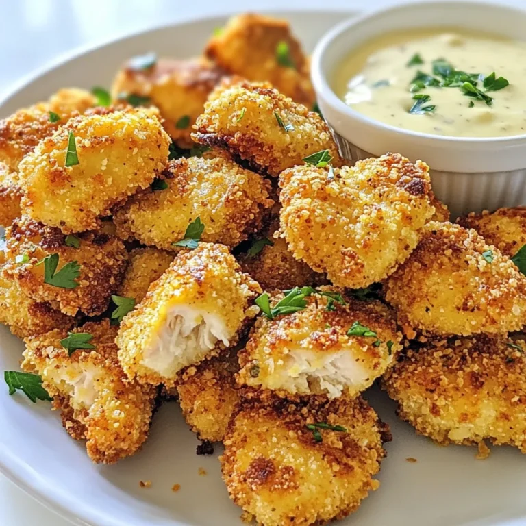 To make tasty zero carb chicken nuggets, you need simple ingredients. Here’s what you'll need: - 1 pound chicken breast, cut into bite-sized pieces - 1 cup almond flour (or crushed pork rinds for a true zero carb option) - 2 large eggs - 1 teaspoon garlic powder - 1 teaspoon onion powder - 1 teaspoon paprika - 1 teaspoon salt - 1/2 teaspoon black pepper - Cooking spray or oil for frying Each ingredient plays a key role. Chicken breast is lean and provides protein. Almond flour or pork rinds give that crunchy coating. Eggs help bind everything together. You can switch up the texture with alternative ingredients. Instead of almond flour, use crushed pork rinds for a crunchier bite. This option has zero carbs and a nice flavor. If you want a lighter texture, try finely ground coconut flour. It works well but has a different taste. Seasonings boost the flavor of your chicken nuggets. Garlic powder and onion powder add depth. Paprika gives a hint of smokiness. Salt and pepper enhance all the flavors. Feel free to experiment! You can add cayenne for heat or Italian herbs for a different twist. Each seasoning adds a unique touch to your nuggets. {{ingredient_image_1}} First, decide if you want to bake or fry your nuggets. - If baking, preheat your oven to 400°F (200°C). - If frying, heat oil in a pan over medium heat. This choice affects the texture and flavor. Baking gives a lighter crunch, while frying creates a crispy finish. To coat your chicken, follow these steps: 1. Whisk the Eggs: In a shallow bowl, whisk two large eggs until smooth. 2. Mix Dry Ingredients: In another bowl, blend one cup of almond flour (or crushed pork rinds) with garlic powder, onion powder, paprika, salt, and black pepper. To coat each piece: - Dip it in the egg mixture first. - Roll it in the dry mix until fully covered. This double coating locks in moisture and adds crunch. Now, let's cook our nuggets! - For Baking: Place the coated pieces on a baking sheet lined with parchment paper. Spray lightly with cooking spray. Bake for 15-20 minutes, turning halfway through. Look for a golden color. - For Frying: Carefully add the coated chicken to the hot oil. Make sure not to overcrowd the pan. Fry for 3-4 minutes on each side until golden brown. After cooking, place the nuggets on paper towels to drain excess oil. Each method gives you tasty nuggets, so choose based on your mood! To get a golden brown finish, watch your cooking time. If baking, set your oven to 400°F (200°C). Bake for 15-20 minutes. Flip the nuggets halfway for even cooking. If frying, heat the oil to medium-high. Fry for 3-4 minutes on each side. Look for a deep golden color. This means they are done and crispy. Avoid overcrowding the frying pan. This cools the oil and makes the nuggets soggy. Cook in batches if needed. Ensure the chicken pieces are evenly coated. If the coating is too thick, it may not crisp up well. Lastly, do not skip the egg wash. It helps the coating stick. Serve your nuggets hot for the best taste. Pair them with sugar-free sauces like ranch or spicy mayo. For a fresh touch, add parsley on top. You can also serve them with crunchy veggies. Carrot sticks or cucumber slices add a nice crunch. Enjoy these zero carb chicken nuggets as a tasty snack or appetizer! Pro Tips Choose Your Coating Wisely: For a truly zero carb option, use crushed pork rinds instead of almond flour. This not only cuts carbs but also adds a delicious crunch! Ensure Even Cooking: When frying the nuggets, avoid overcrowding the pan. This helps maintain the oil temperature for even cooking and crispiness. Perfectly Seasoned: Feel free to experiment with additional spices in the coating, such as cayenne for heat or Italian herbs for a different flavor profile. Rest Before Serving: After cooking, let the nuggets rest for a couple of minutes on paper towels. This helps them retain their crispiness and allows excess oil to drain off. {{image_2}} You can change the flavor of your chicken nuggets easily. Try adding different spices. For a spicy kick, use cayenne pepper or chili powder. If you love herbs, consider adding dried oregano or thyme. You can even mix in some Italian seasoning for a fresh twist. Each spice adds its own unique taste. If you want a different texture, try using crushed pork rinds instead of almond flour. This gives the nuggets an extra crunch. You could also use coconut flour for a slightly sweeter flavor. Another fun option is to mix cheese into the coating for a cheesy bite. Experimenting with coatings can make your nuggets exciting. Pair your chicken nuggets with fresh veggies for a healthy meal. A side of cucumber slices or carrot sticks adds crunch and color. You can also serve them with a salad drizzled in olive oil. If you want something warm, cauliflower rice makes a great base. These pairings keep the meal low in carbs while adding nutrients. To keep your zero carb chicken nuggets fresh, store them in an airtight container. Make sure they cool down before you put them in the fridge. This helps avoid condensation, which makes them soggy. You can keep them in the fridge for up to three days. If you want to keep them longer, freezing is a great option. When you reheat your chicken nuggets, aim for that crunch! You can use an oven or an air fryer. Preheat your oven to 350°F (175°C). Place the nuggets on a baking sheet and bake for about 10 minutes. If you use an air fryer, set it to 350°F (175°C) and heat for about 5 minutes. Avoid using the microwave, as it can make them soft and chewy. To freeze your nuggets, lay them out on a baking sheet first. Freeze them until solid, then transfer to a freezer bag. This prevents them from sticking together. They can last up to three months in the freezer. When ready to eat, thaw them overnight in the fridge. Then, reheat using the tips above for a crispy texture. Yes, Zero Carb Chicken Nuggets are great for a keto diet. They have no carbs, making them fit perfectly into low-carb eating plans. The main ingredients, chicken and almond flour or crushed pork rinds, keep the carb count low. These nuggets are high in protein and healthy fats, which support energy while keeping carbs at bay. They offer a tasty and satisfying snack without the guilt. Absolutely! You can use various oils for frying your nuggets. Some good options include avocado oil, coconut oil, or olive oil. Each oil has a different flavor and smoke point. Avocado oil has a high smoke point, making it great for frying. Coconut oil adds a slight sweetness, while olive oil provides a rich flavor. Choose an oil that fits your taste and dietary needs. You can pair these nuggets with many tasty sides. For a fresh touch, serve them with a side salad. A simple mix of greens, tomatoes, and cucumbers works well. You can also offer sugar-free dipping sauces like ranch dressing or spicy mayo. If you want something warm, consider serving them with steamed vegetables or cauliflower rice. These sides will enhance your meal and keep it low-carb. In this post, we explored the key ingredients for zero carb chicken nuggets, how to prepare and cook them, and tips for a perfect finish. We also discussed fun variations, storage best practices, and answered common questions. Zero carb chicken nuggets are simple to make and taste great. You can enjoy them in many ways. With these tips, you can impress anyone at your next meal. Enjoy your cooking and try these nuggets!