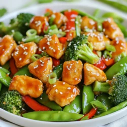 - 2 boneless chicken breasts, cut into bite-sized pieces - 1 cup broccoli florets - 1 red bell pepper, sliced - 1 cup snap peas - 2 tablespoons honey - 4 cloves garlic, minced - 1 tablespoon soy sauce (low sodium) - 1 tablespoon olive oil - Salt and pepper to taste - Optional garnishes: sesame seeds, green onions Gathering these ingredients is the first step to making honey garlic chicken and veggies. The chicken is tender and absorbs all the flavors of the sauce. Broccoli adds crunch and color. The red bell pepper gives a sweet touch, while snap peas bring a fresh bite. For the sauce, honey balances the garlic's strong taste. Soy sauce adds depth, while olive oil helps in cooking. Adjust salt and pepper to your liking. You can also sprinkle sesame seeds and sliced green onions as a garnish. These add a nice finish to your dish. {{ingredient_image_1}} Start by mixing the sauce in a small bowl. Add 2 tablespoons of honey, 4 cloves of minced garlic, and 1 tablespoon of soy sauce. Sprinkle in a pinch of salt and pepper. Stir it all together until well blended. This sauce is the heart of the dish, giving it that sweet, garlicky flavor. Next, heat 1 tablespoon of olive oil in a large non-stick skillet over medium-high heat. Once it’s hot, add 2 boneless chicken breasts, cut into bite-sized pieces. Cook the chicken for about 5 to 7 minutes. Stir it often until it turns golden brown and is fully cooked. This step is key for juicy chicken. After the chicken is done, push it to one side of the skillet. On the empty side, add 1 cup of broccoli florets, 1 sliced red bell pepper, and 1 cup of snap peas. Cook the veggies for 3 to 4 minutes. You want them to soften but still have a little crunch. This adds color and nutrition to your meal. Now it’s time to bring everything together. Pour the honey garlic sauce over the chicken and veggies. Stir well to coat everything evenly. Let it cook for an additional 2 to 3 minutes. This allows the sauce to thicken and caramelize slightly, making it even more delicious. Enjoy the aroma as it fills your kitchen! Using a non-stick skillet makes cooking easy and fun. It helps the chicken brown well without sticking. This means less mess and cleanup for you. Heat the skillet before adding the olive oil. The oil should shimmer before you add the chicken. This helps lock in the moisture and flavor. Pair your honey garlic chicken and veggies with great sides. Rice or quinoa works well to soak up the sauce. You can also serve it with a simple salad for a fresh crunch. If you want something warm, garlic bread is a tasty choice too. Want even more flavor? Try adding spices or herbs. A pinch of red pepper flakes brings heat. Fresh ginger can add a zing that wakes up the dish. You can also sprinkle in some chopped cilantro for a fresh taste. Experiment with what you like best! Pro Tips Marinate for More Flavor: For an even richer taste, marinate the chicken in the honey garlic mixture for at least 30 minutes before cooking. Use Fresh Veggies: Fresh vegetables not only taste better but also maintain their nutritional value. Opt for seasonal produce for the best results. Adjust Sweetness: If you prefer a sweeter dish, feel free to add a bit more honey. Conversely, if you like it spicier, you can add a pinch of red pepper flakes. Leftovers Storage: Store any leftovers in an airtight container in the refrigerator for up to 3 days. Reheat gently to maintain the texture of the veggies. {{image_2}} You can swap chicken for shrimp or tofu. Shrimp cooks fast and adds a nice flavor. Just sauté it until it turns pink. Tofu is a great choice for a vegetarian option. Use firm tofu, cut it into cubes, and sauté until golden. Both options work well with the honey garlic sauce. Feel free to mix up the veggies in this dish. Carrots, zucchini, and bell peppers are great choices. You can also add mushrooms or green beans. These veggies add different textures and flavors. Just remember to cut them into similar sizes for even cooking. Try different sauces to keep things exciting. You can use teriyaki sauce for a sweeter taste. Or add chili paste for some heat. Even a mix of peanut sauce can add a unique twist. Experiment with flavors that you love. This recipe is flexible and lets your creativity shine. To store leftovers, let the dish cool first. Place it in an airtight container. It will stay fresh in the fridge for up to three days. Make sure to label the container with the date. This way, you will know when to eat it. You can freeze Honey Garlic Chicken and Veggies for later use. Let it cool completely before freezing. Use an airtight container or freezer bag to prevent freezer burn. This dish can last up to three months in the freezer. When ready to eat, simply thaw it in the fridge overnight. Reheat your leftovers gently to keep them tasty. The best method is to use a skillet over low heat. Add a splash of water or broth to help steam the chicken and veggies. You can also use a microwave. Heat it in short bursts, stirring in between. This keeps the chicken juicy and avoids overcooking. To thicken honey garlic sauce, you can use a few simple methods. One way is to cook it longer. Allow the sauce to simmer until it reduces and thickens. Another option is to mix a teaspoon of cornstarch with a little cold water to make a slurry. Stir this slurry into the sauce and cook for a few more minutes. This will help it become nice and thick. Yes, you can use frozen vegetables for this recipe. They are quick and easy. Just toss them in the skillet with the chicken. Frozen veggies may not need as long to cook. Keep an eye on them and check for doneness. Fresh veggies can offer a crunchier texture, but frozen ones save time and work well too. Honey garlic chicken goes great with several sides. Here are some ideas: - Steamed rice or jasmine rice - Quinoa for a healthy option - Garlic bread for a fun touch - A fresh side salad for crunch These sides balance the sweet and savory flavors of the chicken dish. Yes, this recipe is perfect for meal prep. You can make a batch ahead of time and store it in the fridge. Just divide it into meal containers. It keeps well for about three days. When ready to eat, just reheat in the microwave. This makes it easy to enjoy a tasty meal throughout the week. This blog post covered a tasty honey garlic chicken recipe. We explored chicken, vegetables, and a simple sauce. You learned steps for cooking and tips for serving. Variations offer options for proteins and sauces. Proper storage keeps leftovers fresh. Remember, this dish is flexible and fun to make. Add your twist for extra flavor and enjoy every bite. Cooking should be easy and tasty, so dive in!
