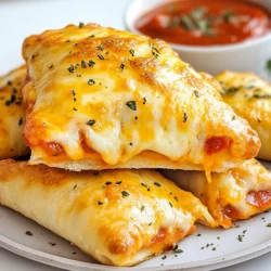 To make homemade cheesy pizza pockets, you need a few key items: - 2 cups all-purpose flour - 1 teaspoon instant yeast - 1 teaspoon sugar - 1 teaspoon salt - 3/4 cup warm water (about 110°F) - 1 tablespoon olive oil - 1 cup shredded mozzarella cheese - 1/2 cup diced pepperoni (or your favorite filling) - 1 teaspoon dried oregano - 1 teaspoon garlic powder - Olive oil for brushing These ingredients create a delicious dough that holds all the cheesy goodness inside. The flour gives structure, while the yeast helps it rise. The cheese and pepperoni ensure each bite is packed with flavor. You can add more fun to your pizza pockets with extra fillings: - Vegetables like bell peppers, mushrooms, or onions - Other meats such as sausage or ham - Marinara sauce for dipping Adding these options lets you customize your pizza pockets to fit your taste. You can make them as simple or loaded as you want! To whip up these tasty treats, gather a few tools: - Mixing bowls for combining ingredients - Rolling pin to flatten the dough - Baking sheet for cooking the pockets Having the right equipment makes the process smooth. It helps you create perfect pizza pockets that everyone will love! {{ingredient_image_1}} 1. In a large mixing bowl, combine the flour, instant yeast, sugar, and salt. Mix these dry ingredients well. This mix forms a strong base for our dough. 2. Gradually add warm water and olive oil to the dry mix. Stir until a dough begins to form. The warm water helps activate the yeast. 1. Knead the dough on a floured surface for about 5-7 minutes. This helps create a smooth and elastic texture. A well-kneaded dough will rise better. 2. Place the dough in a greased bowl. Cover it with a damp cloth. Let it rise in a warm place for about 30-45 minutes. The dough should double in size. For best results, keep it away from drafts. 1. Once the dough has risen, punch it down gently. Roll it out on a floured surface to about 1/4-inch thickness. This prepares the dough for cutting. 2. Using a round cutter or a glass, cut circles from the dough. Aim for circles about 4-5 inches in diameter. 3. On half of each circle, place a tablespoon of shredded mozzarella cheese, a few pieces of diced pepperoni, a sprinkle of oregano, and garlic powder. This filling gives a tasty flavor. 4. Fold the other half of the dough circle over the filling. Press the edges firmly to seal. For extra security, use a fork to crimp the edges. 5. Place the pizza pockets on a baking sheet lined with parchment paper. Brush the tops lightly with olive oil. This step helps them turn golden brown. 6. Bake in the preheated oven at 425°F (220°C) for 15-20 minutes. Keep an eye on them until they are golden brown. 7. Allow the pizza pockets to cool slightly. Serve warm with marinara sauce for dipping. Enjoy your homemade cheesy pizza pockets! To perfect the dough, you need a few simple tips. First, use fresh ingredients. Check the yeast to ensure it's active. When mixing, add the warm water slowly. This helps keep the dough from being too wet. Knead the dough until it's smooth and elastic. This usually takes about 5-7 minutes. If your dough feels sticky, add a little more flour. The right dough should feel soft but not too wet. While pepperoni is a classic, try other fillings for fun. You can use cooked sausage, diced bell peppers, or mushrooms. For a veggie option, add spinach or zucchini. Cheese lovers can mix mozzarella with cheddar for a tasty twist. Want something unique? Try apple slices with brie for a sweet pocket. The options are endless, so let your taste guide you! To get that golden brown crust, preheat your oven well. Set it to 425°F (220°C) before baking. Brush the tops of your pockets with olive oil. This helps them brown nicely. Keep an eye on them while baking. They usually take 15-20 minutes. If they start to brown too fast, cover them with foil. This way, you’ll get a perfect crust every time! Pro Tips Use Fresh Ingredients: Always opt for fresh mozzarella and high-quality pepperoni to elevate the flavor of your pizza pockets. Perfect Dough Texture: Ensure your dough is not too sticky; add a little extra flour if necessary while kneading. Seal Well: Press the edges firmly to prevent the filling from leaking out during baking, and crimp with a fork for added security. Experiment with Fillings: Try different fillings such as vegetables, sausage, or even a mix of cheeses for a unique twist on traditional pizza pockets. {{image_2}} You can switch up the cheese in your pizza pockets. Mozzarella is classic, but try provolone for a sharper taste. Cheddar adds a rich flavor. If you want a dairy-free option, use vegan cheese. Just make sure it melts well. Each cheese brings a unique touch to the pockets. Get creative with your filling! BBQ chicken gives a sweet and tangy kick. For a veggie option, fill them with bell peppers, onions, and mushrooms. Mix and match your favorite toppings. You can even make a breakfast version with eggs and bacon. The possibilities are endless, and that makes it fun! Need to feed a crowd? Simply double the ingredients. If you want fewer pockets, halve the recipe. Each pocket is about the size of your hand, so one or two is perfect for a snack. Adjust the baking time slightly if you make them bigger or smaller. Always keep an eye on them until golden brown. After you enjoy your pizza pockets, store any leftovers right away. Place them in an airtight container. This keeps them fresh. If you want to freeze them, wrap each pocket in plastic wrap. Then put them in a freezer bag. This way, they won't get freezer burn. When you are ready to eat again, it's time to reheat. Use the oven for the best results. Preheat it to 350°F (175°C). Place the pizza pockets on a baking sheet. Heat them for about 10-15 minutes. This keeps the crust crispy. You can also use a microwave if you are in a rush. Just heat for 30 seconds to 1 minute. But the crust will be softer. In the fridge, your pizza pockets last for about 3-4 days. If you freeze them, they can last up to 2 months. Just remember to label your bags with the date. That way, you know when to eat them! Yes, you can make the dough ahead of time. To do this, follow these steps: - Mix all dry ingredients in a bowl. - Add wet ingredients and form the dough. - Knead it well, then let it rise. - Once risen, punch it down and wrap it tightly in plastic wrap. - Store it in the fridge for up to 24 hours. When you're ready to bake, take the dough out and let it warm for 30 minutes. This helps it rise again for a fluffier texture. If you don’t have instant yeast, you can use active dry yeast. Here’s how: - Use the same amount, 1 teaspoon. - Activate it first by mixing it with warm water and sugar. Let it sit for about 5 minutes until it foams. - Then, add the activated yeast to your dry ingredients as you mix. This method works well, but it may take a bit longer for the dough to rise. Yes, you can bake pizza pockets in an air fryer! Here’s how: - Preheat your air fryer to 375°F (190°C). - Arrange the pizza pockets in a single layer. Leave space between them. - Cook for about 10-12 minutes, flipping halfway through. - They should be golden brown when done. Air frying gives them a nice crispiness while keeping the cheesy goodness inside. Enjoy! You’ve learned how to make tasty pizza pockets from scratch. We covered ingredients from dough to fillings, ensuring you have options for everyone. Following the step-by-step guide makes things easy, and the tips will help you perfect your pockets. Don't forget to explore variations based on your taste. Proper storage and reheating maintain their deliciousness. Now, it's time to roll up your sleeves and create something special. Enjoy your cooking adventure!