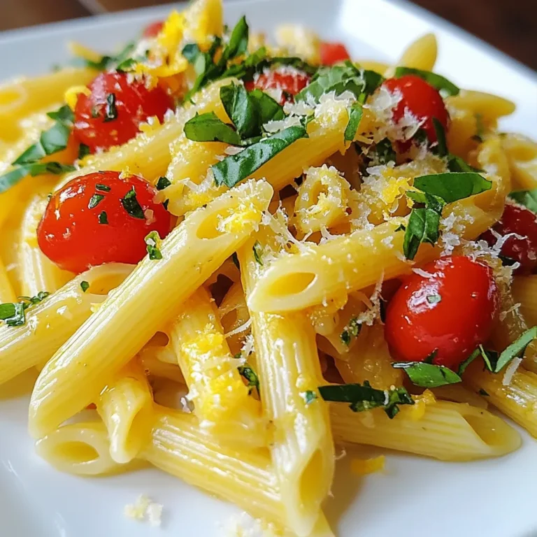 To make the best Restaurant-Style Garlic Penne, gather these ingredients: - 12 oz penne pasta - 6 tablespoons olive oil - 8 cloves garlic, thinly sliced - 1 teaspoon red pepper flakes (adjust to taste) - 1 cup cherry tomatoes, halved - 1/2 cup grated Parmesan cheese (plus extra for serving) - 1/4 cup fresh basil, chopped - Salt and pepper to taste - Zest of 1 lemon - 1 tablespoon lemon juice You can swap some ingredients if needed. Here are a few ideas: - Use whole wheat penne for a healthier pasta option. - Replace olive oil with avocado oil for a different flavor. - If you lack fresh basil, use dried basil. Just cut the amount in half. - For a vegan version, try nutritional yeast instead of Parmesan cheese. Choosing the right brands makes a big difference. Here are some I trust: - Barilla for penne pasta, as it cooks well. - Pompeian for high-quality olive oil, rich in flavor. - BelGioioso for Parmesan cheese, known for its great taste. - Fresh basil from local markets ensures the best flavor. {{ingredient_image_1}} Start by boiling salted water in a large pot. You want it to be at a rolling boil. Add 12 ounces of penne pasta. Cook it according to the package instructions until it is al dente. This usually takes about 9-11 minutes. Drain the pasta, but save 1 cup of the pasta water. While the pasta cooks, heat 6 tablespoons of olive oil in a large skillet over medium heat. Add 8 cloves of thinly sliced garlic. Cook it for about 2-3 minutes. Wait until the garlic is fragrant and golden brown. You must watch it closely so it doesn’t burn. Next, add 1 teaspoon of red pepper flakes and 1 cup of halved cherry tomatoes to the skillet. Stir everything well. Cook for another 3-4 minutes until the tomatoes start to soften. Now, add the drained penne pasta to the skillet. Toss it with the garlic and tomatoes. If it looks dry, add some reserved pasta water, a little at a time, until you get your desired sauce. Take the skillet off the heat. Fold in 1/2 cup of grated Parmesan cheese, 1/4 cup of chopped fresh basil, the zest of 1 lemon, and 1 tablespoon of lemon juice. Mix it until everything is well combined. Season with salt and pepper to taste. - Use a large pot for boiling water. This helps the pasta cook evenly. - Salt your water well. This adds flavor to the pasta. - Stir the pasta in the first few minutes. This prevents it from sticking together. - Test the pasta a minute before the time is up. You want it to be firm but not hard. To make your dish look professional, serve the pasta in a large, shallow bowl. Use tongs to twirl the pasta into a neat mound. Garnish with extra grated Parmesan cheese and a sprinkle of fresh basil on top. You can also add a touch of lemon zest for a pop of color. To boost flavor in your garlic penne, focus on fresh ingredients. Fresh garlic offers a strong taste that dried garlic can't match. Use high-quality olive oil for a rich base. You can also add a splash of white wine while cooking the garlic. This gives depth and a hint of sweetness. Don’t forget the lemon zest! It brightens flavors and adds a refreshing zing. Adjust red pepper flakes to your spice level. More flakes create heat, while less offers a mild touch. Finally, always taste and adjust seasoning with salt and pepper before serving. For the best texture, cook your penne pasta just until al dente. This means it should be firm but not hard. Remember to save some pasta water! This starchy water helps create a silky sauce. When mixing everything, toss gently. This keeps the penne intact and prevents mushiness. If the pasta seems dry, add pasta water slowly. This ensures the sauce clings well without becoming watery. Garlic penne pairs well with many sides. A fresh green salad with a light vinaigrette balances the dish perfectly. Garlic bread is a classic choice to soak up any leftover sauce. For drinks, a crisp white wine like Pinot Grigio enhances the meal. If you prefer non-alcoholic, try sparkling water with lemon. This adds a refreshing touch without overpowering the pasta. Don't hesitate to be creative with your pairings! Pro Tips Use Fresh Garlic: Fresh garlic gives a much stronger flavor compared to pre-minced garlic. Thinly slice the cloves for a more pronounced taste. Control the Heat: Adjust the amount of red pepper flakes based on your spice tolerance. Start with less and add more if needed. Reserve Pasta Water: Always save some pasta water before draining. It’s great for adjusting the sauce consistency. Garnish for Flavor: Don’t skip the extra Parmesan and fresh basil on top. They enhance the dish's flavor and presentation. {{image_2}} You can easily make this dish vegetarian or vegan. For a vegetarian twist, skip the cheese or use a plant-based substitute. Nutritional yeast adds a cheesy flavor without dairy. If you want a vegan option, use olive oil and fresh veggies. Add more cherry tomatoes or spinach for extra flavor and nutrients. This keeps the dish fresh and vibrant. To make this dish heartier, add protein. Grilled chicken or shrimp works great. For chicken, cook it in the skillet before adding the garlic. For shrimp, toss them in with the garlic and cook until pink. Both options give the dish a nice boost. You can also use tofu for a vegetarian protein source. Just sauté it with the garlic for added texture. You can change the flavor to suit your taste. For a spicy kick, add more red pepper flakes. If you love creamy sauces, stir in heavy cream or a vegan cream. This makes the dish rich and smooth. You can also play with herbs. Try adding oregano or thyme for a different taste. Each variation brings a new twist to this classic dish. After enjoying your garlic penne, let it cool down first. Place the pasta in an airtight container. This keeps the flavors fresh and helps prevent drying. If you have extra garlic oil or sauce, add a little to keep it flavorful. You can store it in the fridge for up to three days. When you're ready to enjoy your leftovers, reheat them gently. You can use a skillet over low heat. Add a splash of water or olive oil to keep it moist. Stir often to warm evenly. If you prefer, you can also use the microwave. Cover the dish to keep the steam in, and heat for one minute at a time. Garlic penne lasts about three days in the fridge. If you want to save it longer, consider freezing. Place the cooled pasta in a freezer-safe bag. Remove as much air as possible before sealing. It can stay in the freezer for up to three months. When you're ready to eat, let it thaw in the fridge overnight before reheating. Yes, you can use other pasta shapes. Bowtie, spaghetti, or fettuccine work well. Just cook them according to their package instructions. The key is to keep the same flavors. To make this dish gluten-free, choose gluten-free penne. Many brands offer great options made from rice or corn. Follow the same cooking steps as regular pasta. Garlic penne pairs well with many sides. Try a simple green salad or garlic bread. Roasted vegetables also complement the dish nicely. Yes, you can prepare garlic penne ahead. Cook the pasta and sauce, then store them separately. Reheat both before serving. Add fresh basil and cheese just before you serve. This blog post covered key ingredients, cooking steps, and helpful tips for making garlic penne. I shared ways to adapt the dish for different diets and flavors. You learned how to store leftovers and reheat them perfectly. The answers to common questions will guide you as you cook. With these insights, you can create a delicious meal that impresses at any table. Enjoy making your own garlic penne!