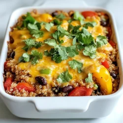 - 4 large bell peppers, diced - 1 lb ground turkey or beef - 1 cup quinoa, rinsed - 1 can (15 oz) black beans, rinsed and drained - 1 can (14.5 oz) diced tomatoes, with juices - 1 small onion, chopped - 2 cloves garlic, minced To make a great stuffed pepper casserole, start with fresh bell peppers. They add color and crunch. Choose green, red, yellow, or orange peppers; all work well. Ground turkey is a lean choice, but ground beef adds more flavor. I prefer quinoa for a healthy twist. It cooks well and gives texture. Black beans boost the protein and fiber. Diced tomatoes add moisture and flavor. Onions and garlic create a strong base. Always choose fresh, good-quality ingredients for the best taste. - 1 teaspoon cumin - 1 teaspoon paprika - Salt and pepper to taste Seasonings are key to flavor. Cumin brings warmth, while paprika adds a hint of smoke. Adjust salt and pepper to suit your taste. Start with a little, then add more if needed. The right spices make a big difference in taste, so don’t skip this step. - 1 cup shredded cheese (cheddar or mozzarella) - Fresh cilantro for garnish (optional) Topping your casserole with cheese creates a delicious crust. Cheddar gives a bold flavor, while mozzarella melts beautifully. Fresh cilantro adds a bright touch. You can skip it if you don’t like cilantro, but it does enhance the dish. {{ingredient_image_1}} Start by chopping the vegetables. You need to dice four large bell peppers. Any color works. Next, chop one small onion and mince two cloves of garlic. Rinse one cup of quinoa under cold water. This step helps remove the bitter taste. While you prep, preheat your oven to 375°F (190°C). This way, it’s ready when your casserole is mixed. In a large skillet, heat one tablespoon of olive oil over medium heat. Add the chopped onion and minced garlic. Sauté them until the onion turns soft and clear. This takes about three to four minutes. Next, add one pound of ground turkey or beef. Break it apart with a spatula. Cook it for five to seven minutes until it’s browned. Now, stir in the diced bell peppers, rinsed quinoa, one can of black beans, and one can of diced tomatoes. Add one teaspoon of cumin and one teaspoon of paprika for flavor. Don’t forget salt and pepper to taste. Mix everything well. Pour in two cups of water and bring it to a simmer. Cover the skillet with a lid and let it cook for about 15 minutes. The quinoa should absorb the water and become fluffy. Once it’s cooked, transfer the mixture to a 9x13 inch baking dish. Make sure to spread it out evenly. Sprinkle one cup of shredded cheese over the top. You can use cheddar or mozzarella, depending on your taste. Cover the dish with aluminum foil. Bake in the preheated oven for 20 minutes. After that, remove the foil and bake for an extra 10 minutes. The cheese should be bubbly and golden. When it’s done, take it out and let it cool for a few minutes. If you like, garnish with fresh cilantro for a pop of color. Enjoy your meal! To get the best texture from quinoa, rinse it before cooking. Rinsing removes the bitter coating. Use two cups of water for each cup of quinoa. This helps it fluff up nicely. If you like more flavor, add a pinch of salt to the water. For spices, taste as you go. If you want heat, add more cumin or paprika. Adjust them to fit your taste buds. When serving the casserole, use individual bowls to make it fun. Top each bowl with fresh cilantro. This adds color and flavor. You can also serve it with a side salad. A light salad of mixed greens helps balance the meal. If you want something warm, garlic bread pairs well too. If you want a meat swap, try ground chicken or turkey. They are leaner options. For a plant-based choice, use lentils or mushrooms. If you want low-carb, replace quinoa with cauliflower rice. This keeps the dish light but still filling. You can easily find cauliflower rice in stores or make it at home. Just pulse cauliflower florets in a food processor until fine. Pro Tips Choose Colorful Peppers: Using a variety of bell pepper colors not only enhances the visual appeal of your casserole but also adds different flavor notes. Cook Quinoa Properly: Ensure you rinse the quinoa before cooking to remove its natural bitterness and achieve a fluffy texture. Customize with Spices: Feel free to adjust the spices according to your taste preferences; adding chili powder or oregano can give it an extra kick! Make Ahead: This casserole can be assembled a day in advance and stored in the refrigerator. Just add an extra 10 minutes to the baking time if baking straight from the fridge. {{image_2}} You can change the proteins in this dish. Ground turkey or beef works well, but chicken is great too. For a plant-based option, try using lentils or tofu. You can also switch grains. Quinoa is light and fluffy, but rice or farro can add a nice bite. Brown rice gives a nutty taste. Farro is chewy and adds texture. To boost flavor, add some heat. Jalapeños bring spice, while hot sauce gives a nice kick. You can start with a little and add more if you like it spicy. Sweet flavors can balance the heat. Toss in some corn or diced carrots. These add a pop of sweetness and color. This casserole can fit many diets. For a vegetarian option, skip the meat and add more beans. Chickpeas or black beans are great choices. If you want a vegan version, use plant-based meat and dairy-free cheese. You can also make gluten-free swaps by using gluten-free grains like quinoa or rice. This makes it tasty and safe for everyone! After you finish cooking your stuffed pepper casserole, let it cool. Place it on the counter for about 30 minutes. This prevents steam from building up in the container. For storage, use airtight containers. Glass or plastic containers work well. They keep the casserole fresh and make reheating easier. In the fridge, your casserole lasts about 3 to 5 days. Make sure it is covered tightly. If you want to freeze it, it can last up to 3 months. To freeze, let it cool completely. Then, wrap it tightly in plastic wrap or foil. Place it in a freezer-friendly container. For thawing, move it to the fridge overnight before reheating. For reheating, the best method is the oven. Preheat it to 350°F (175°C). Place the casserole in a baking dish and cover it with foil. Bake it for about 20 to 30 minutes. If you prefer the microwave, use it for quick meals. Add a splash of water to keep it moist. Cover the dish to trap steam while reheating. You can serve many tasty sides with this casserole. Here are some great options: - A simple green salad with lettuce and tomatoes - Garlic bread for a crunchy side - Steamed vegetables, like broccoli or carrots - A side of rice or quinoa for more grains - Cornbread for a sweet touch These sides will add color and balance to your meal. Yes, you can prepare this casserole in advance. Here are some tips: - Cook the filling and let it cool completely. - Store it in a covered dish in the fridge for up to two days. - When ready to bake, add cheese on top and bake as directed. - You can also freeze it before baking. Just thaw overnight in the fridge before baking. This makes meal prep easy and quick! There are many ways to make this recipe yours. You can try: - Using different meats like chicken or sausage. - Swapping quinoa for rice or another grain. - Adding your favorite veggies, like zucchini or mushrooms. - Mixing in spices, like chili powder or oregano, for extra flavor. - Choosing different cheeses, such as pepper jack for some heat. Feel free to get creative and make it your own! You can create a delicious stuffed pepper casserole using simple ingredients and easy steps. From choosing ground meat to picking the right spices, each choice enhances the dish. Remember to adjust flavors and textures to fit your taste. You can also make variations, add healthier options, and store leftovers properly. This recipe is flexible, making it perfect for busy weeknights or gatherings. Enjoy making a meal that your family will love! Use this guide to get started and have fun in the kitchen.