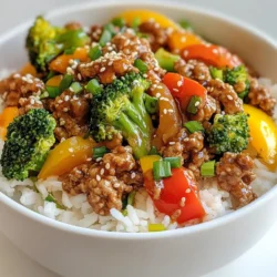 - 1 lb ground turkey - 1 cup uncooked jasmine rice - 1 cup broccoli florets - 1 cup bell peppers, sliced (mixed colors) - 2 green onions, chopped - 2 cloves garlic, minced - 1 tablespoon fresh ginger, grated - 1/4 cup low-sodium soy sauce - 2 tablespoons honey or maple syrup - 1 tablespoon rice vinegar - 1 tablespoon sesame oil - 1 teaspoon cornstarch (optional, for thickening) - Sesame seeds for garnish - Salt and pepper to taste You can add a few more things to boost the taste. Consider adding: - Sriracha for some heat - Peanuts for crunch - Snow peas for extra veggies - Pineapple chunks for sweetness This meal is healthy and filling. Here’s a rough estimate per serving: - Calories: 400 - Protein: 30g - Carbohydrates: 45g - Fat: 12g - Fiber: 4g - Sugar: 6g Ground turkey is lean, so it helps keep calories in check. The veggies add fiber and vitamins. This bowl is a great way to enjoy a balanced meal! {{ingredient_image_1}} Start by rinsing 1 cup of jasmine rice under cold water. This gets rid of excess starch. Keep rinsing until the water runs clear. This step helps the rice cook fluffy. After rinsing, cook the rice according to the package instructions. Usually, this means using 2 cups of water for every cup of rice. Bring the water to a boil, then cover and simmer for about 15 minutes. After cooking, let the rice rest for a few minutes before serving. While the rice cooks, take out a large skillet. Heat 1 tablespoon of sesame oil over medium heat. Once hot, add 2 cloves of minced garlic and 1 tablespoon of grated fresh ginger. Sauté them for about 30 seconds until they smell nice. Next, add 1 pound of ground turkey into the skillet. Use a spoon to break it apart as it cooks. Stir until the turkey is nicely browned and cooked through, which takes about 5 to 7 minutes. Season with salt and pepper to taste. In a small bowl, mix together 1/4 cup of low-sodium soy sauce, 2 tablespoons of honey or maple syrup, and 1 tablespoon of rice vinegar. If you want a thicker sauce, add 1 teaspoon of cornstarch. Stir it well to combine. Once the turkey is cooked, pour this sauce over it. Mix everything together. Now, add 1 cup of broccoli florets and 1 cup of sliced bell peppers to the skillet. Cook for another 3 to 5 minutes until the veggies are bright and tender. Remove the skillet from heat and stir in 2 chopped green onions. Finally, serve the turkey mix over the fluffy jasmine rice. Sprinkle sesame seeds on top for an extra touch. Enjoy your flavorful meal! To cook jasmine rice, start by rinsing it well. Rinse until the water is clear. This step removes excess starch, making the rice less sticky. Use a pot with a lid. A common ratio is one cup of rice to two cups of water. Bring the water to a boil, then reduce the heat to low. Cover the pot and let it simmer for about 15 minutes. After cooking, let it sit for five minutes before fluffing with a fork. This gives the rice a nice texture. To enhance the sauce, consider adding more garlic or ginger. Try using fresh ingredients instead of dried ones. You can also add a splash of sesame oil for a deeper flavor. If you like heat, add a few red pepper flakes or a drizzle of sriracha. Mixing in a bit of citrus juice, like lime or lemon, gives it a fresh kick. Taste the sauce as you go and adjust the sweetness or saltiness to your liking. When cooking ground turkey, ensure it is fully browned. Start with a hot skillet and add a little oil. Break the meat into smaller pieces for even cooking. Stir regularly to avoid sticking. Cook it for about 5 to 7 minutes or until no pink remains. Season it with salt and pepper while it cooks. This step adds flavor to the meat. Don't overcrowd the skillet, as this can cause steaming instead of browning. Pro Tips Use Fresh Ingredients: Always opt for fresh vegetables and herbs for the best flavor and nutrition in your teriyaki bowl. Customize Your Veggies: Feel free to add or substitute other vegetables like snap peas, carrots, or zucchini based on your preference. Adjust the Sweetness: Depending on your taste, you can increase or decrease the amount of honey or maple syrup in the sauce. Make it a Meal Prep: This dish holds up well in the fridge, making it perfect for meal prepping for the week ahead. {{image_2}} You can swap ground turkey for many other proteins. Ground chicken works well and has a similar taste. If you want beef, use ground beef or even ground pork. For a plant-based option, try crumbled tofu or lentils. Each protein adds its own unique flavor. Adjust cooking times based on what you choose. Feel free to mix in different vegetables. You can use carrots, snap peas, or zucchini. Mushrooms add a nice earthy flavor. If you like heat, try adding some sliced jalapeños. Keep the colors bright to make your dish look appealing. Don’t forget to keep the cooking times in check to avoid mushy veggies. You can also play with the sauce. Instead of soy sauce, use tamari for a gluten-free option. Try teriyaki sauce or sweet chili sauce for a different taste. Adding chili flakes can bring some heat. Fresh herbs like cilantro or basil can give a fresh twist. Experiment to find your favorite mix! You can store your Ground Turkey Teriyaki Rice Bowl in an airtight container. Let the dish cool down first. Place it in the fridge for up to three days. Keep the rice and turkey mixture separate if you can. This helps maintain their texture and flavor. If you want to freeze leftovers, use a freezer-safe container. Make sure to cool the dish completely before packing. You can store it in the freezer for up to three months. When you’re ready to eat, thaw it in the fridge overnight. To reheat, you can use a microwave or a skillet. If using a microwave, heat on medium power for about two to three minutes. Stir halfway through to ensure even heating. If using a skillet, add a splash of water to help steam the rice and turkey. Heat over medium until warm, about five minutes. This way, your meal stays juicy and tasty! Yes, you can use brown rice. It takes longer to cook, about 40-50 minutes. Remember to use more water, usually a 2:1 ratio. Brown rice adds a nice nutty flavor and extra fiber. This recipe is not gluten-free. The soy sauce contains gluten. You can use gluten-free soy sauce instead. Look for tamari, which is a great substitute. To add spice, try these options: - Add red pepper flakes to the turkey while cooking. - Mix in sriracha sauce with the teriyaki sauce. - Top with sliced jalapeños for fresh heat. Choose your spice level to fit your taste! I've covered the key ingredients, clear steps, and useful tips for your dish. We looked at how to prepare rice, cook ground turkey, and mix in veggies. You can even customize it with different proteins, sauces, or spices. Don't forget the storage tips to keep leftovers fresh. Experiment to find what you love best. With these details, you can cook a meal that's tasty and fun. Enjoy your cooking journey!