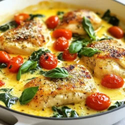 - 4 boneless, skinless chicken breasts - 1 cup cherry tomatoes, halved - 1 cup heavy cream - 1/2 cup grated Parmesan cheese - 1 cup fresh spinach - 1 tablespoon olive oil - 1 teaspoon garlic powder - 1 teaspoon onion powder - 1 teaspoon Italian seasoning - Salt and pepper to taste - Fresh basil leaves for garnish The marriage of flavors in this dish is key. The chicken brings a juicy base, while the tomatoes add a burst of freshness. Heavy cream creates a rich sauce that hugs each piece of chicken. The Parmesan cheese melts into the sauce, giving it that comforting, cheesy flavor we all love. Fresh spinach adds a pop of color and nutrition. When cooking, the olive oil helps brown the chicken nicely. The garlic and onion powders add depth to the seasoning, while Italian seasoning ties everything together. Salt and pepper are essential for bringing out the natural flavors of each ingredient. For garnish, fresh basil leaves not only look pretty but also give a fragrant finish. They brighten the dish and add a lovely touch. Each ingredient works together to make a tasty meal that feels special, yet it’s simple enough for a weeknight dinner. {{ingredient_image_1}} - Heat olive oil in a large skillet over medium-high heat. Start by using a good amount of olive oil for flavor. Once hot, the oil helps cook the chicken evenly. - Season chicken breasts with spices. Take your chicken breasts and sprinkle garlic powder, onion powder, Italian seasoning, salt, and pepper on both sides. This adds great flavor. - Cook chicken until golden brown. Place the seasoned chicken in the skillet. Cook for about 6-7 minutes on each side. Look for a nice golden color. Once done, set the chicken aside on a plate. - Add cherry tomatoes to the skillet. In the same skillet, add the halved cherry tomatoes. Cook them for 2-3 minutes. You want them to burst and release their juices. - Pour in heavy cream and stir. Next, lower the heat and pour in the heavy cream. Stir it well with the tomatoes. This creates a rich, creamy sauce. - Incorporate Parmesan cheese. Now, add the grated Parmesan cheese. Mix until the cheese melts and the sauce is smooth. This makes the sauce thick and tasty. - Stir in fresh spinach. Add the fresh spinach to the skillet. Stir until it wilts down. This adds color and nutrition. - Return chicken to the skillet. Now, place the cooked chicken back into the skillet. Coat the chicken with the creamy sauce. - Simmer to meld the flavors. Let everything simmer for another 2-3 minutes. This step helps the flavors mix together. Enjoy your delicious Marry Me Chicken Skillet! To keep chicken moist, use a meat thermometer. Cook it to 165°F. Remove it from the skillet as soon as it reaches that temp. Let it rest for a few minutes before cutting. This helps keep the juices inside. I prefer using a heavy-bottomed skillet or a cast-iron pan. These types heat evenly and help brown the chicken well. For a thicker sauce, let it simmer longer. If it gets too thick, add a splash of chicken broth. To boost flavor, add more cherry tomatoes or a splash of white wine. You can also toss in some garlic for a richer taste. To plate the dish, place the chicken in the center. Spoon the creamy sauce and tomatoes over the top. Add a handful of fresh spinach on the side for color. For a finishing touch, sprinkle fresh basil leaves over the dish. This adds flavor and looks beautiful! Pro Tips Rest the Chicken: Let the chicken breasts rest for a few minutes after cooking to retain their juices and enhance flavor. Use Fresh Ingredients: For the best flavor, use fresh spinach and ripe cherry tomatoes. They add vibrant color and taste to the dish. Customize the Sauce: Feel free to add other herbs like thyme or oregano for an extra layer of flavor in the creamy sauce. Serve with Sides: Pair this dish with pasta or a light salad to create a complete meal that complements the rich flavors of the chicken. {{image_2}} You can change some ingredients in Marry Me Chicken Skillet for new flavors. Try using different cheeses. Mozzarella gives a nice stretch and creaminess. You can also swap out the spinach. Kale or zucchini works well too. Both add great taste and color to the dish. To boost the flavor, add fresh herbs. Thyme and oregano bring a warm, earthy taste. You can also sprinkle in extra spices. A pinch of red pepper flakes adds a nice kick. These small changes can make the dish even better. If you need to make this dish gluten-free, it’s easy. Just ensure that your spices and cheese do not contain gluten. For a dairy-free option, replace heavy cream with coconut cream. This change keeps the dish creamy while making it suitable for more diets. Enjoy experimenting with these variations! To store leftovers, let the dish cool first. Place it in an airtight container. This keeps it fresh. You can store it in the fridge for up to three days. If you want to enjoy it later, don’t wait too long! If you want to freeze Marry Me Chicken, you can do that too. First, let the dish cool completely. Then, transfer it to a freezer-safe container. Use plastic wrap or a lid to seal it tight. This dish can stay good in the freezer for up to three months. When it’s time to eat, thaw it in the fridge overnight. For reheating, the stove works best. Just add a splash of water or broth to the skillet. Heat it on low and stir often. This keeps the sauce creamy. If you prefer the microwave, use a microwave-safe dish. Cover it loosely and heat in short bursts. Stir in between to avoid hot spots. Enjoy your meal as if it were fresh! Marry Me Chicken Skillet is a creamy chicken dish. It features boneless chicken breasts cooked in a skillet with a rich sauce. This dish has gained popularity for its delicious taste and simple method. The mix of cherry tomatoes, heavy cream, and Parmesan cheese creates a flavor that many love. It's easy to make, perfect for weeknight dinners, and sure to impress. Yes, you can use frozen chicken breasts in this recipe. Just follow these tips for best results: - Increase cooking time by a few minutes to ensure they cook through. - Cook them on medium heat to avoid burning the outside. - Use a meat thermometer to check if the chicken reaches 165°F. You can serve Marry Me Chicken with many side dishes. Here are some great ideas: - Steamed broccoli or green beans for a fresh crunch. - Mashed potatoes to soak up the creamy sauce. - Rice or pasta for a filling option. - A simple salad for a light, refreshing side. This blog post covered how to make Marry Me Chicken Skillet. You learned about key ingredients, like chicken, cherry tomatoes, and cream, along with handy tips for cooking. We also discussed variations, storage tips, and answers to common questions. This dish is easy to make and perfect for any meal. With a little creativity, you can adapt it to your taste. Enjoy cooking this delicious dish that may win hearts and taste buds alike.