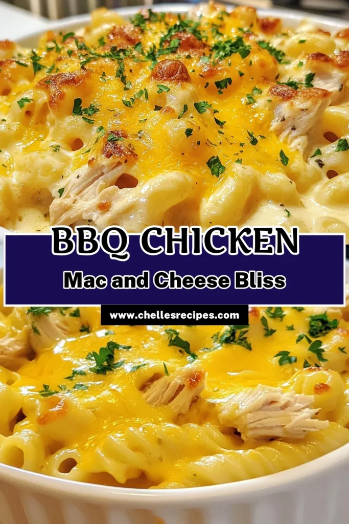 Indulge in the ultimate comfort food with this flavorful BBQ chicken mac and cheese recipe! Creamy mac and cheese meets savory BBQ chicken for an easy BBQ chicken dinner that everyone will love. This baked mac and cheese is perfect for busy weeknights or cozy gatherings. Quick to prepare and delicious, it's sure to become a family favorite. Save this recipe for your next meal! #BBQChickenMacAndCheese #ComfortFoodRecipes #EasyDinner #BakedMacAndCheese