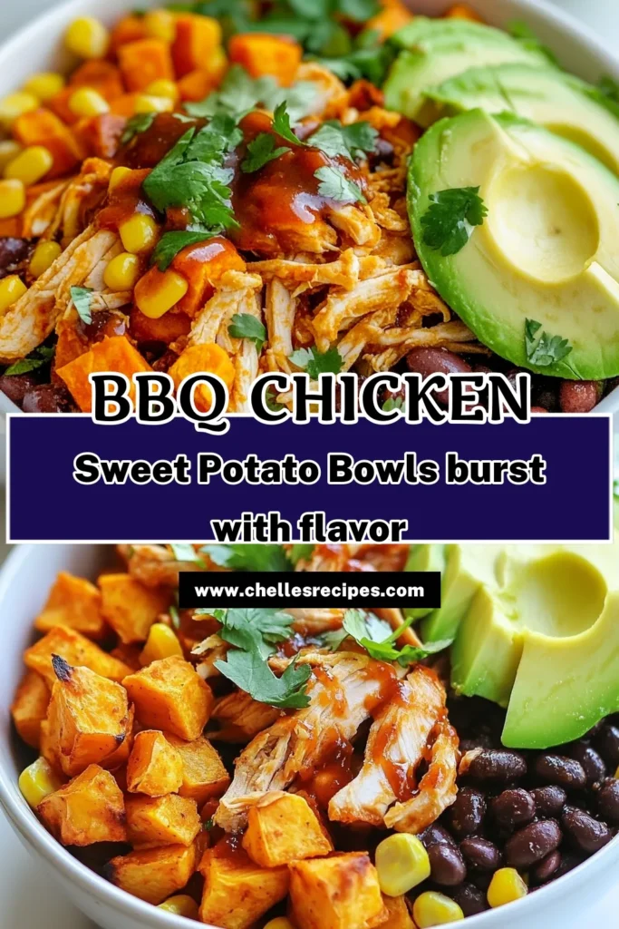 Discover the perfect fusion of flavors with these BBQ Chicken Sweet Potato Bowls! Packed with nutrition, this healthy dinner recipe combines tender barbecue chicken with roasted sweet potatoes, corn, and black beans for an easy weeknight meal. It’s a delicious way to enjoy sweet potato recipes and satisfy your cravings. Try this barbecue chicken recipe tonight and elevate your dinner game! Save this for later! #BBQChicken #SweetPotatoBowls #HealthyDinner #EasyMeals
