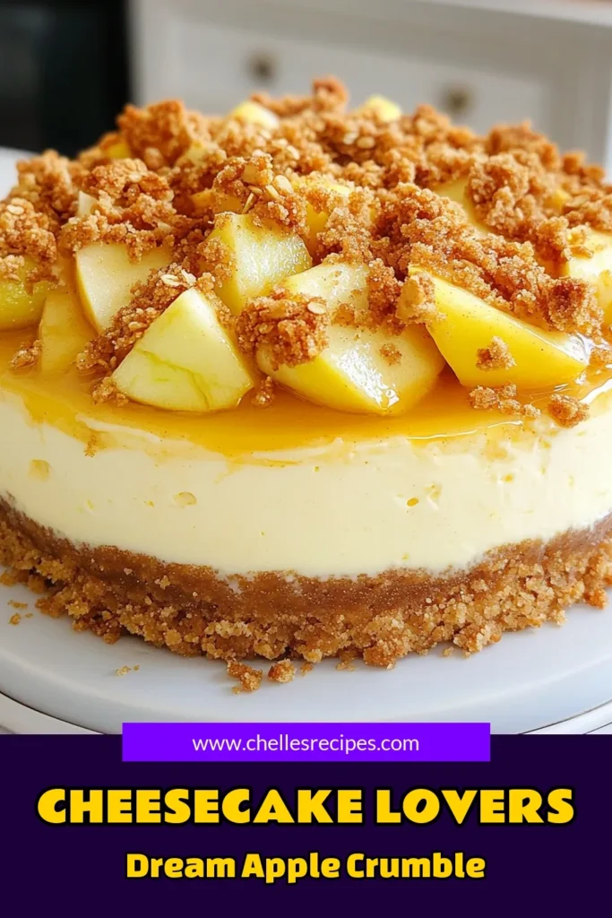 Indulge in the deliciousness of homemade Apple Crumble Cheesecake! This easy cheesecake recipe combines creamy cream cheese with tender apples and a crunchy crumble topping, making it the perfect fruit cheesecake recipe for any occasion. Impress your guests with this delightful cream cheese apple dessert that is sure to be a hit. Don't miss out on this simple yet tasty treat—save this recipe now! #AppleCrumbleCheesecake #FruitDessert #DessertRecipes #CheesecakeLovers