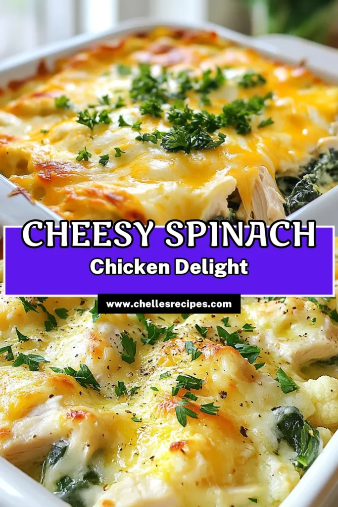 Discover an easy chicken casserole recipe with our cheesy spinach chicken casserole. This creamy spinach casserole is perfect for a healthy chicken and spinach dish that your family will love. Ready in just 45 minutes, it's a baked cheesy chicken recipe that combines shredded chicken, fresh spinach, and gooey cheese. Ideal for meal prep, this dish is sure to impress! Save this recipe for a satisfying meal! #HealthyRecipes #LowCarb #ChickenCasserole #EasyDinnerIdeas