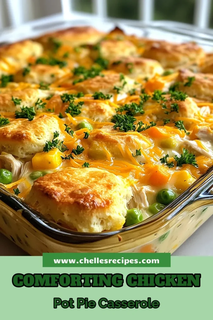 Looking for a comforting dish to warm your family? Try this cozy chicken pot pie casserole! Packed with tender shredded chicken, creamy chicken and biscuits, and a mix of vibrant vegetables, this easy chicken casserole will become a family favorite. Perfect for any weeknight meal, this chicken pot pie recipe is not only simple to make but also deliciously satisfying. Save this recipe for your next comfort food craving! #ComfortFood #ChickenCasserole #ChickenPotPie #EasyRecipes