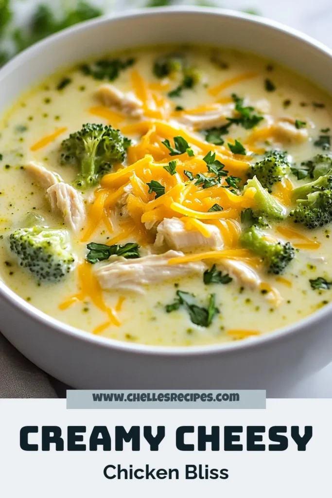 Warm up your dinner with this delicious Cheesy Chicken Broccoli Soup! This Creamy Chicken Broccoli Soup is packed with flavor from shredded chicken, fresh broccoli, and tons of Cheddar Cheese. Try this Chicken Broccoli Delight Recipe for an Easy Chicken Broccoli Dinner that the whole family will love. Perfect for meal prep or cozy nights in! Save this recipe and enjoy the comfort of cheesy goodness. #ChickenBroccoliSoup #EasyDinner #CheesyDelight #ComfortFood