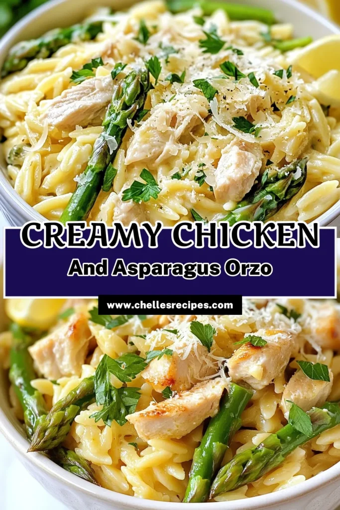 Indulge in this Creamy Parmesan Orzo with Chicken and Asparagus recipe that transforms simple ingredients into an easy orzo pasta dish. This one-pot chicken and asparagus meal is the ultimate comfort food with orzo, perfect for busy weeknights. Enjoy a delicious blend of flavors that will delight your family. Ready in just 30 minutes, this dish is a must-try! Save now for your next dinner! #DinnerRecipes #ComfortFood #OrzoPasta #EasyRecipes