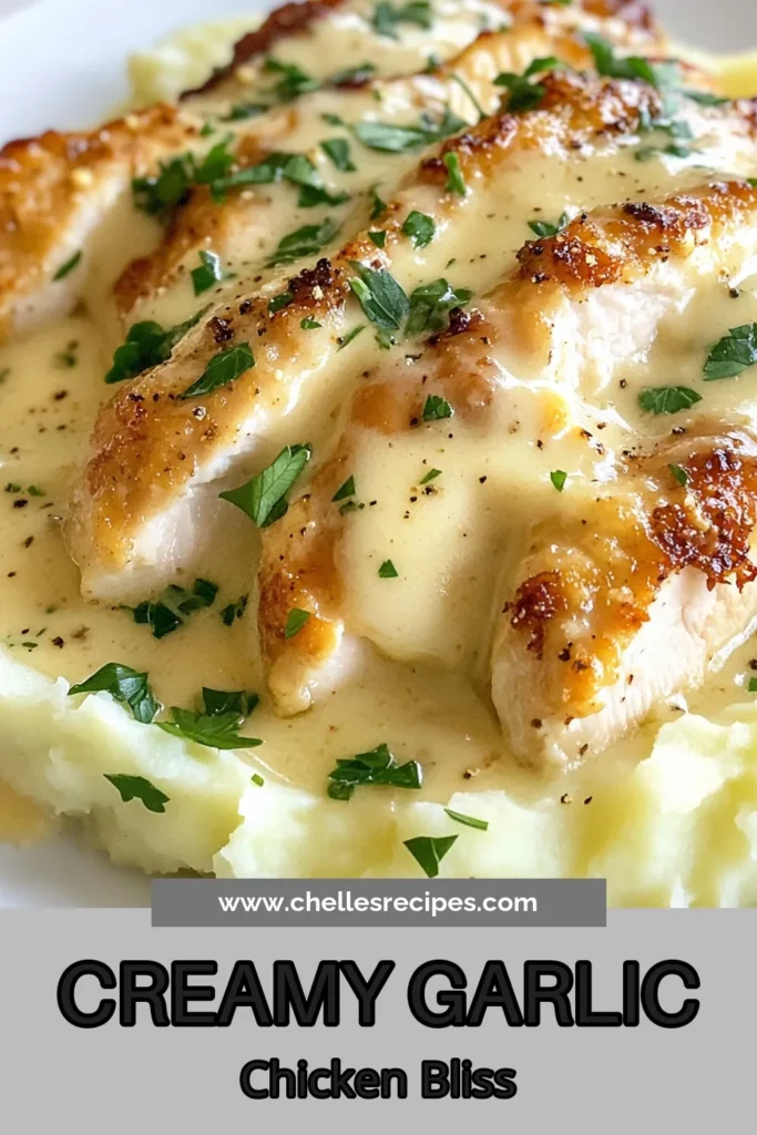 Indulge in this creamy garlic chicken recipe that's perfect for quick weeknight meals! Serve juicy chicken with creamy sauce paired with rich garlic chicken and mashed potatoes. This easy chicken dinner idea will delight the whole family. Quick to prepare and loaded with flavor, it's a must-try! Save this delicious recipe for your next dinner! #CreamyGarlicChicken #EasyDinnerIdeas #GarlicChicken #WeeknightMeals