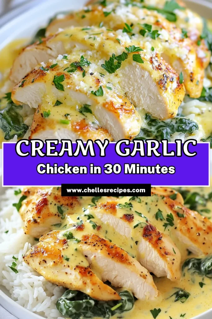 Discover this garlicky creamy chicken recipe that transforms your weeknight meals! These creamy garlic chicken rice bowls feature juicy chicken breast, perfectly cooked jasmine rice, and a luscious sauce enriched with Italian herbs. This easy creamy chicken dish, ready in just 30 minutes, is perfect for family dinners. Try this Italian herbs chicken recipe today and make your dinners unforgettable! Save for later! #GarlicChicken #DinnerIdeas #CreamyChicken #JasmineRice