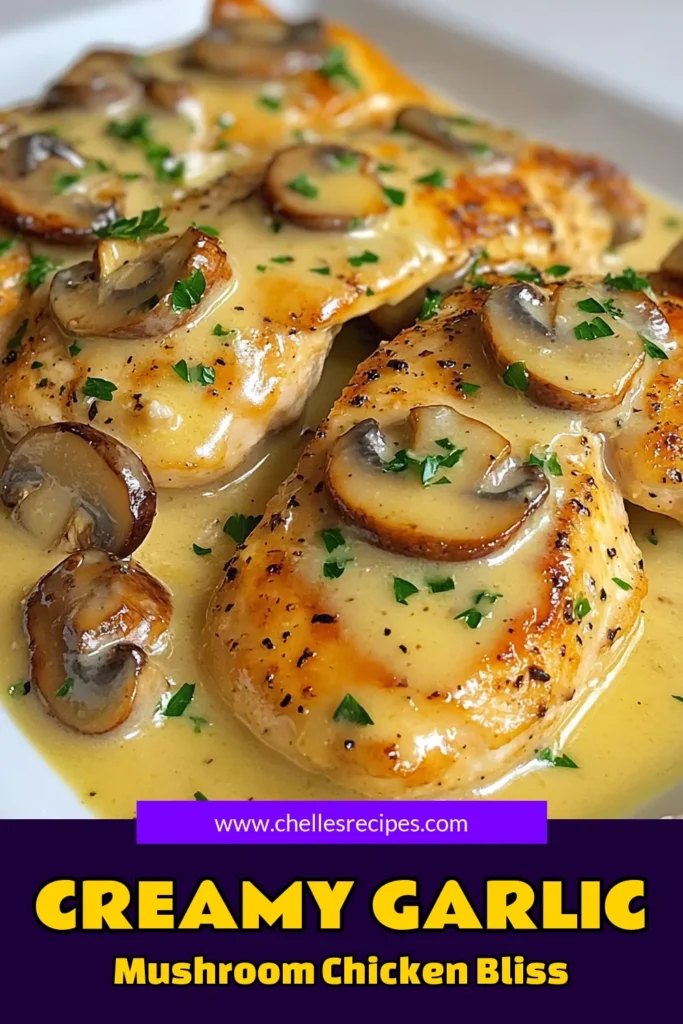 Discover this delicious creamy garlic mushroom chicken recipe that's perfect for a quick weeknight dinner! Made with simple ingredients, this easy chicken recipe combines tender chicken breasts with sautéed mushrooms and garlic in a rich cream sauce. Ideal for mushroom chicken lovers, this quick creamy chicken recipe is sure to impress. Save and try this comforting garlic chicken with mushrooms tonight! #CreamyGarlicMushroomChicken #EasyChickenRecipes #MushroomChickenDinner #QuickCreamyChickenRecipes