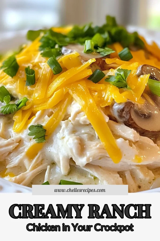 Discover the ultimate comfort food with this Creamy Crockpot Ranch Chicken recipe! This easy slow cooker meal is perfect for busy days. With tender chicken, cream cheese, and a flavorful ranch dressing mix, it's a delicious chicken and cream cheese dish that everyone will love. Serve it over rice or pasta for a complete meal. Try this creamy chicken recipe today and enjoy effortless cooking! Save for later! #CrockpotRanchChicken #EasySlowCookerMeals #RanchDressingChicken #CreamyChickenRecipe