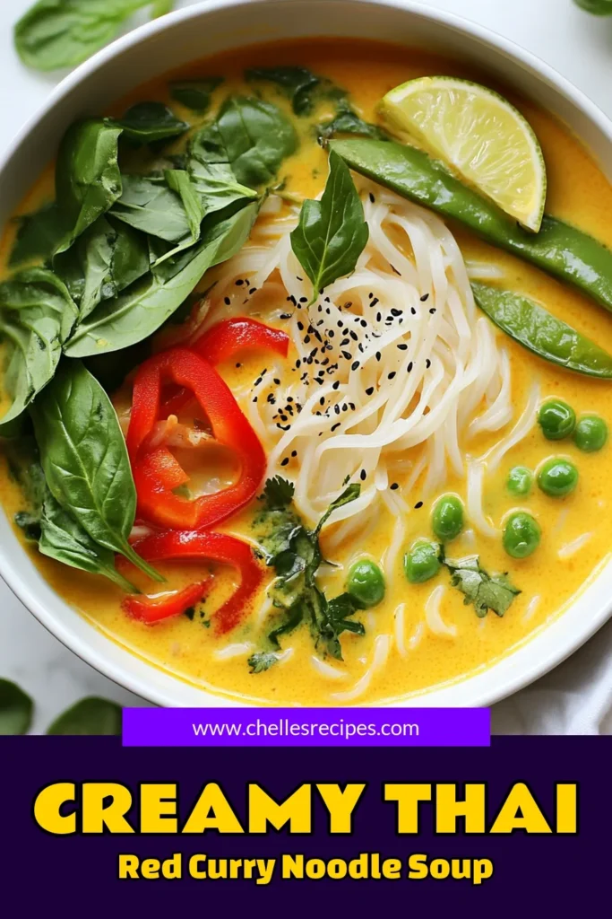Discover the joy of making an aromatic Thai red curry noodle soup that's both comforting and satisfying! This easy red curry soup recipe combines gluten-free rice noodles, fresh veggies, and creamy coconut milk for a delicious vegan Thai noodle soup. Perfect for a cozy dinner, this coconut milk curry soup is sure to impress. Ready in just 30 minutes! Save this recipe for your next meal! #ThaiRedCurryNoodleSoup #VeganRecipes #CoconutMilkCurrySoup #EasyDinnerIdeas