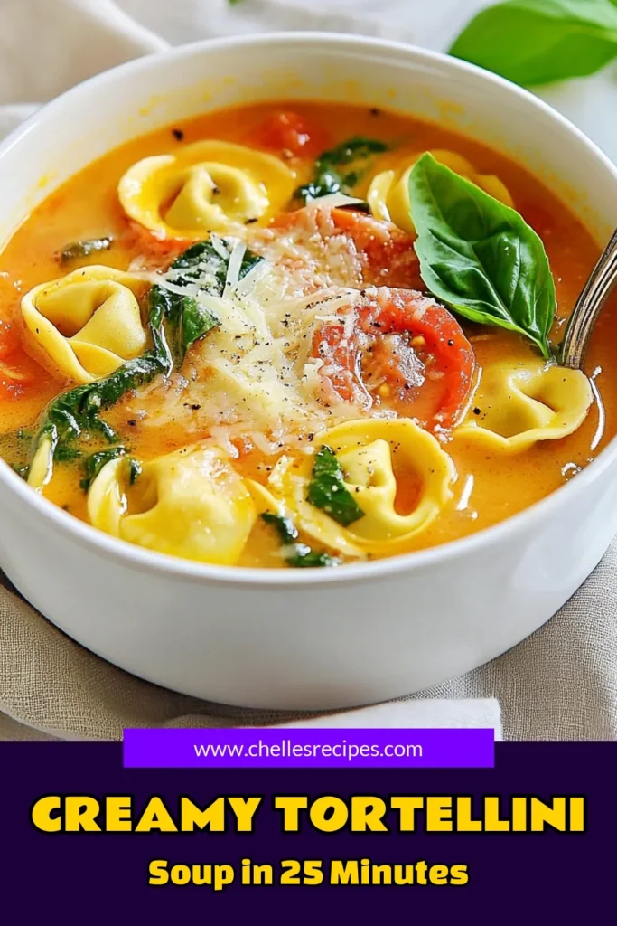 Dive into the rich flavors of this Creamy Tuscan Tortellini Soup, a delightful vegetarian tortellini soup recipe that’s easy to make and packed with nutrients. Perfect for cozy nights, this easy Tuscan soup with spinach will warm you up. Indulge in creamy vegetable soup recipes that are both delicious and satisfying. Try this recipe today and enjoy a comforting bowl of goodness! Save for later! #TortelliniSoup #VegetarianRecipes #SoupLovers #TuscanFlavors