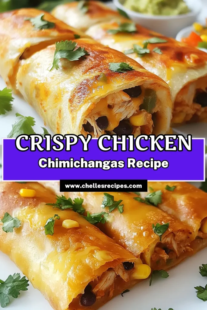 Craving a tasty treat? Try this easy chicken chimichangas recipe for a delicious homemade meal! These crispy chimichangas are filled with shredded chicken, black beans, and cheese, making them the perfect Mexican chicken recipe. In just 30 minutes, you can enjoy perfectly golden brown, flavorful chimichangas. Serve with guacamole or salsa for a delightful experience. Save this recipe for your next dinner! #ChickenChimichangas #CrispyChimichangas #EasyChickenChimichangas #HomemadeChimichangas