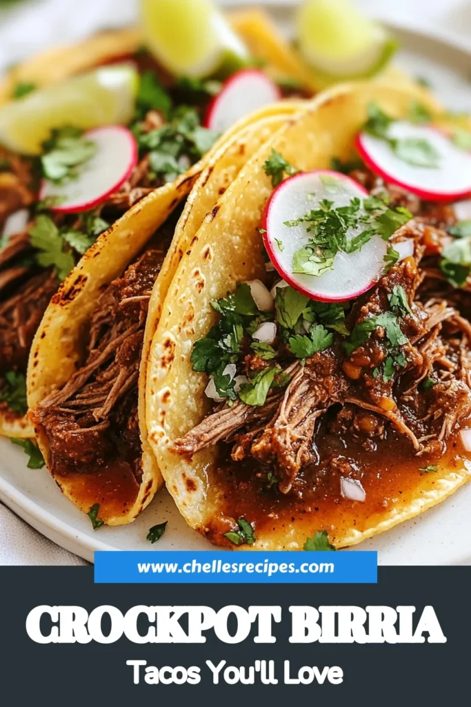Indulge in the deliciousness of Crockpot Birria Tacos with this easy beef birria recipe! Slow cooker tacos are perfect for any occasion, offering authentic flavors that will impress your family and friends. Just prepare, let the slow cooker do the magic, and enjoy mouthwatering Easy Birria Tacos served with cilantro and lime. Don't miss out on this culinary delightโsave and try it today! #CrockpotBirriaTacos #BeefBirriaRecipe #EasyBirriaTacosRecipe #SlowCookerTacos
