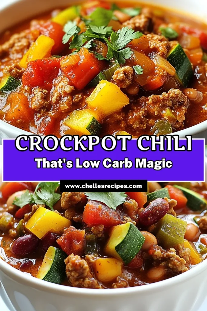Warm up with this delicious low carb chili recipe featuring turkey, perfect for any occasion! Our easy crockpot chili recipe allows you to create a healthy chili slow cooker meal with minimal effort. Packed with flavor from fresh veggies and spices, this low carb turkey chili is a satisfying favorite. Serve it with your favorite toppings! Click to save this amazing crockpot chili with turkey! #LowCarbChiliRecipe #CrockpotChili #HealthyChili #EasyCrockpotRecipe