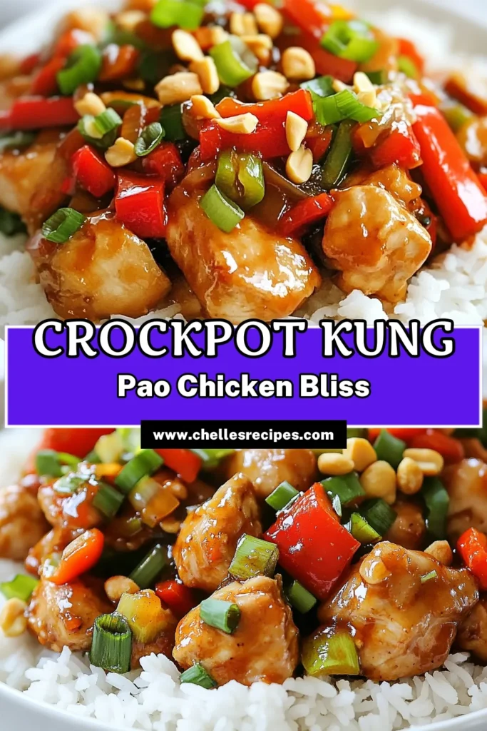 Discover the flavorful delight of Crockpot Kung Pao Chicken, a simple and easy Kung Pao chicken recipe that's perfect for busy nights. This slow cooker chicken dinner features tender chicken thighs, colorful bell peppers, and a zesty sauce that packs a spicy Kung Pao punch. Enjoy a healthy Chinese chicken recipe that's delicious and satisfying. Get ready to impress your family and friends! Save this recipe for an effortless dinner tonight. #CrockpotRecipes #HealthyEating #MealPrep #ChineseCuisine
