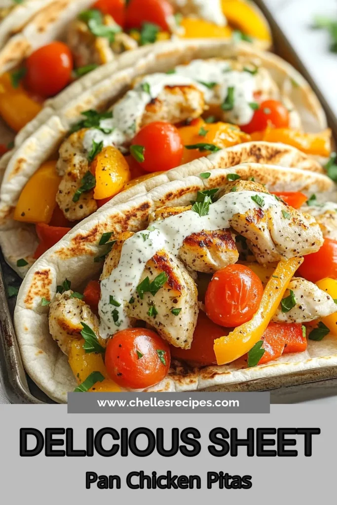 Satisfy your cravings with these delicious Sheet Pan Chicken Pitas loaded with tender chicken and colorful veggies drizzled in a creamy Herb Ranch Sauce! This Easy Chicken Pita Dinner is not only flavorful but also a Healthy Sheet Pan Dinner option. Serve it in Whole Wheat Pitas for a nutritious twist everyone will love. Perfect for weeknight meals! Try this Herb Ranch Sauce Recipe today and save for later! #SheetPanChickenPitas #HealthyDinner #PitaRecipe #EasyMealPrep