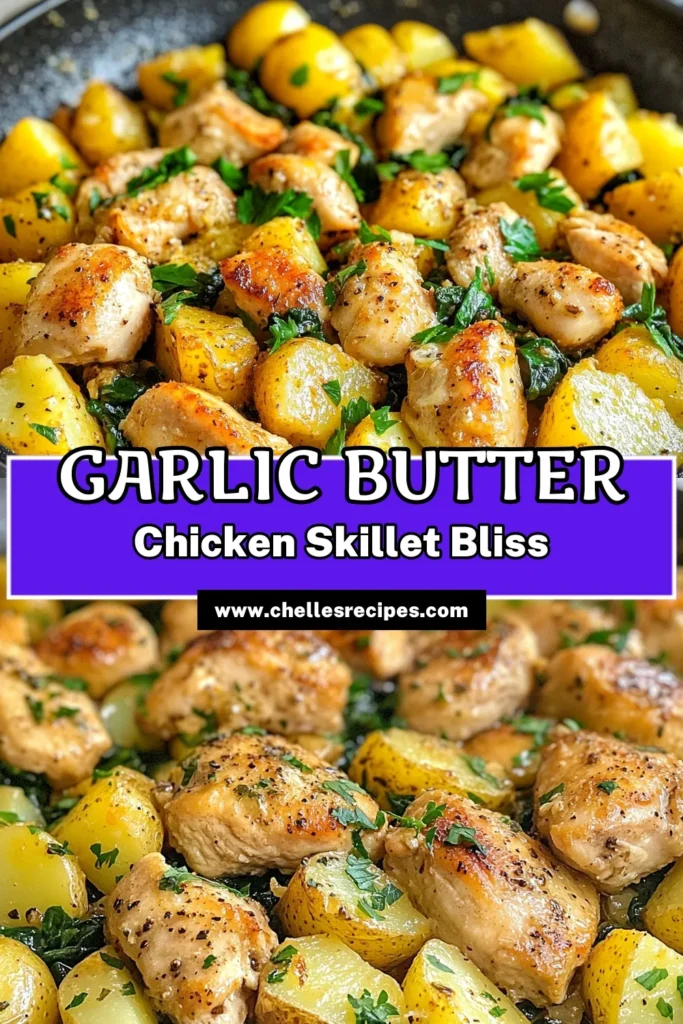 Discover the ultimate Garlic Butter Chicken Skillet for a delicious one-pan dinner! This Chicken and Potato Recipe is packed with flavor, featuring tender chicken, crispy potatoes, and fresh spinach. Perfect for busy nights, this Easy Garlic Chicken dish is sure to impress your family. Enjoy a hassle-free meal in just 30 minutes! Save this Skillet Meal with Spinach for your dinner inspiration. #DinnerIdeas #OnePanMeals #GarlicButterChicken #EasyRecipes