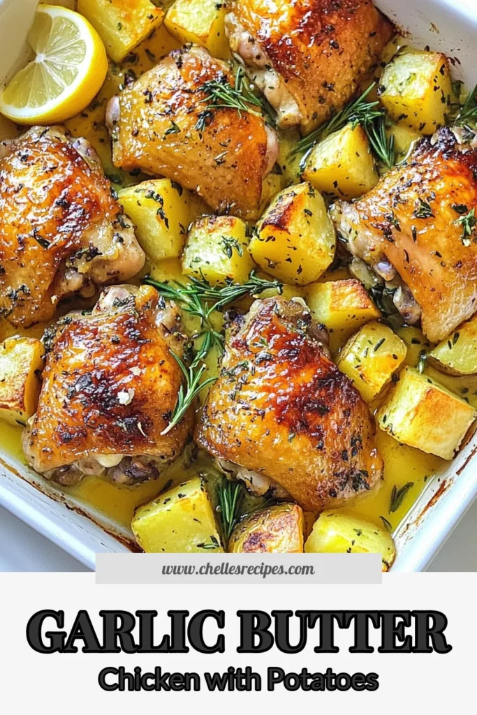 Discover this irresistible Garlic Butter Chicken recipe paired with Herb Roasted Potatoes for an easy chicken thigh dinner that makes comfort food perfection! Tender chicken thighs are coated in a rich garlic butter sauce, while the potatoes roast to golden perfection. Perfect for busy weeknights or special occasions. Try it today, and enjoy a burst of flavor in every bite! Save this recipe for a delicious meal idea! #GarlicButterChicken #ChickenThighDinner #ComfortFood #EasyRecipes