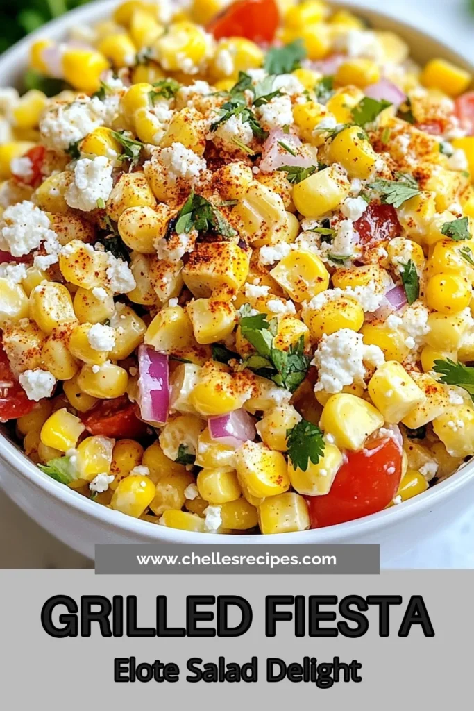 Discover the ultimate Fiesta Elote Salad with this delicious Grilled Corn Salad Recipe! This vibrant Mexican Street Corn Salad is easy to make and perfect for summer gatherings. Featuring fresh corn, zesty cotija cheese, and a creamy dressing, this Corn Salad with Cotija Cheese will be the star of your table. Made in just 45 minutes, it's a must-try Easy Summer Salad Recipe. Save and try it today! #FiestaEloteSalad #GrilledCornSalad #MexicanStreetCornSalad #EasySummerSalad