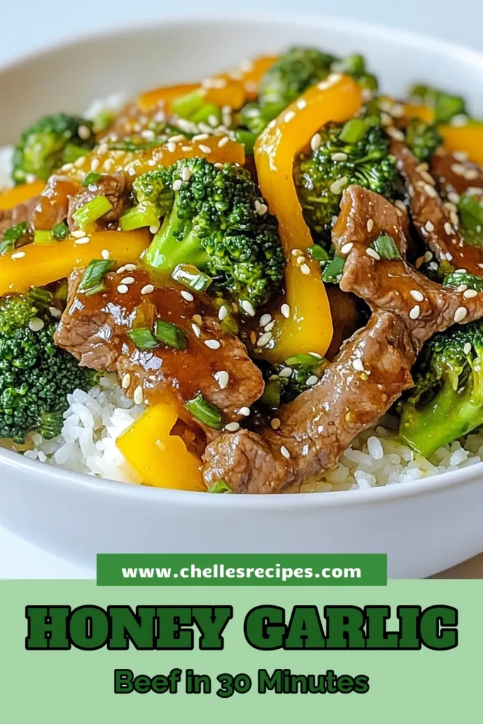 Discover the mouthwatering flavors of Honey Garlic Beef and Broccoli, a perfect addition to your collection of quick stir fry recipes! This easy dinner idea highlights tender beef coated in a delicious honey soy sauce beef glaze, paired with crisp broccoli and bell peppers. Ready in just 30 minutes, this Beef and Broccoli recipe is ideal for busy weeknights. Save and try it tonight for a delightful family meal! #DinnerIdeas #BeefAndBroccoli #QuickRecipes #HoneyGarlicBeef