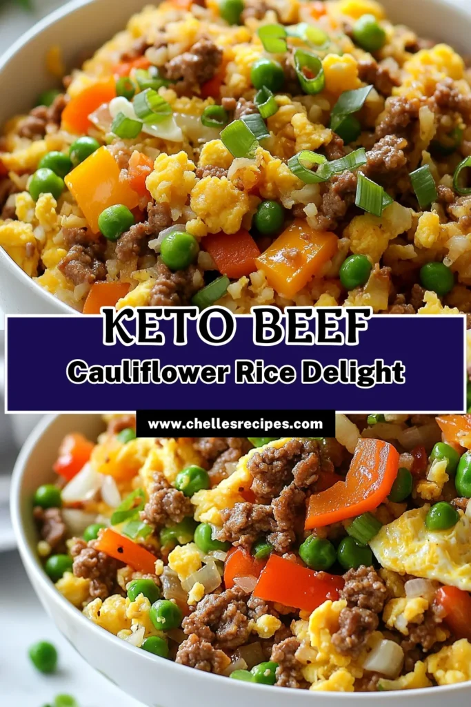 Discover this delicious Keto Beef Cauliflower Fried Rice recipe! It’s a perfect low carb beef recipe that transforms ground beef and cauliflower rice into a satisfying meal. Enjoy the flavors of a tasty ground beef stir fry with fresh veggies, all while staying keto-friendly. This easy cauliflower fried rice recipe is quick to prepare and ideal for busy weeknights. Save it for later and elevate your dinner game! #KetoBeefFriedRice #LowCarbBeefRecipe #KetoCauliflowerRice #HealthyDinnerIdeas