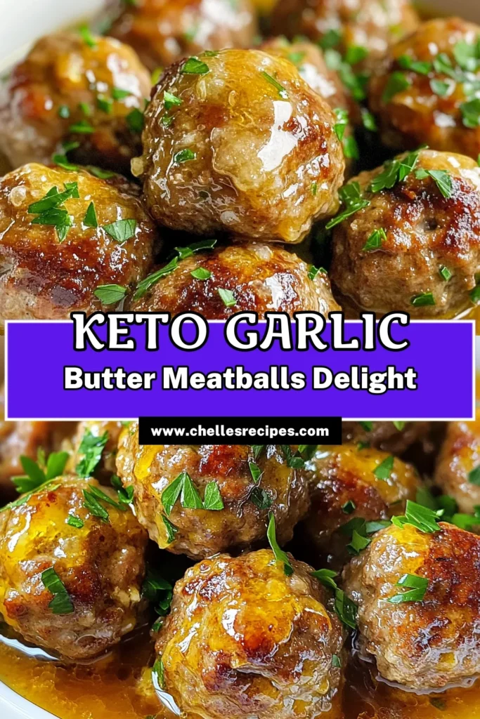 Indulge in these delicious Keto Garlic Butter Meatballs, an easy keto dinner packed with flavor! This Keto meatball recipe combines ground beef and almond flour to create the perfect low carb meatballs. In just 40 minutes, you’ll enjoy savory garlic butter meatballs that are sure to impress. Try this easy recipe tonight and elevate your meal planning! Save for later! #KetoRecipes #LowCarb #KetoDinner #Meatballs