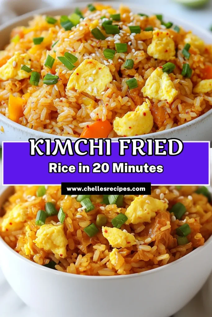 Discover the ultimate Kimchi Fried Rice recipe that’s quick and easy to make! This vegetarian kimchi fried rice features day-old rice, flavorful kimchi, and vibrant veggies. Learn how to make kimchi fried rice in just 20 minutes with this Korean fried rice recipe. Perfect for lunch or dinner, it’s sure to satisfy your cravings. Save this easy kimchi fried rice recipe for your next meal! #KimchiFriedRice #KoreanFriedRice #VegetarianRecipes #EasyRecipes