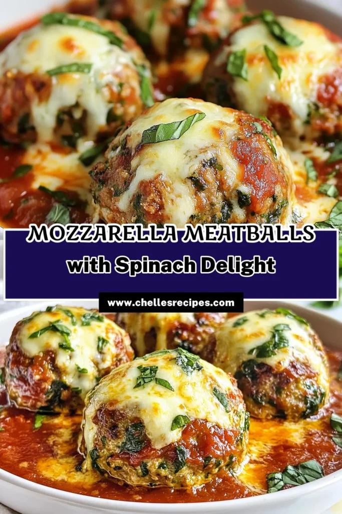 Transform your dinner with these delicious Spinach Mozzarella Meatballs! This easy meatball recipe combines ground meat, fresh spinach, and gooey mozzarella for a healthy meatball dinner that everyone will love. Perfect as a comforting baked meatballs with spinach dish, these garlic meatballs are quick to prepare and bursting with flavor. Try this garlic meatballs recipe tonight and enjoy a delightful meal. Save this recipe for later! #SpinachMozzarellaMeatballs #HealthyDinner #GarlicMeatballsRecipe #EasyMeatballRecipe